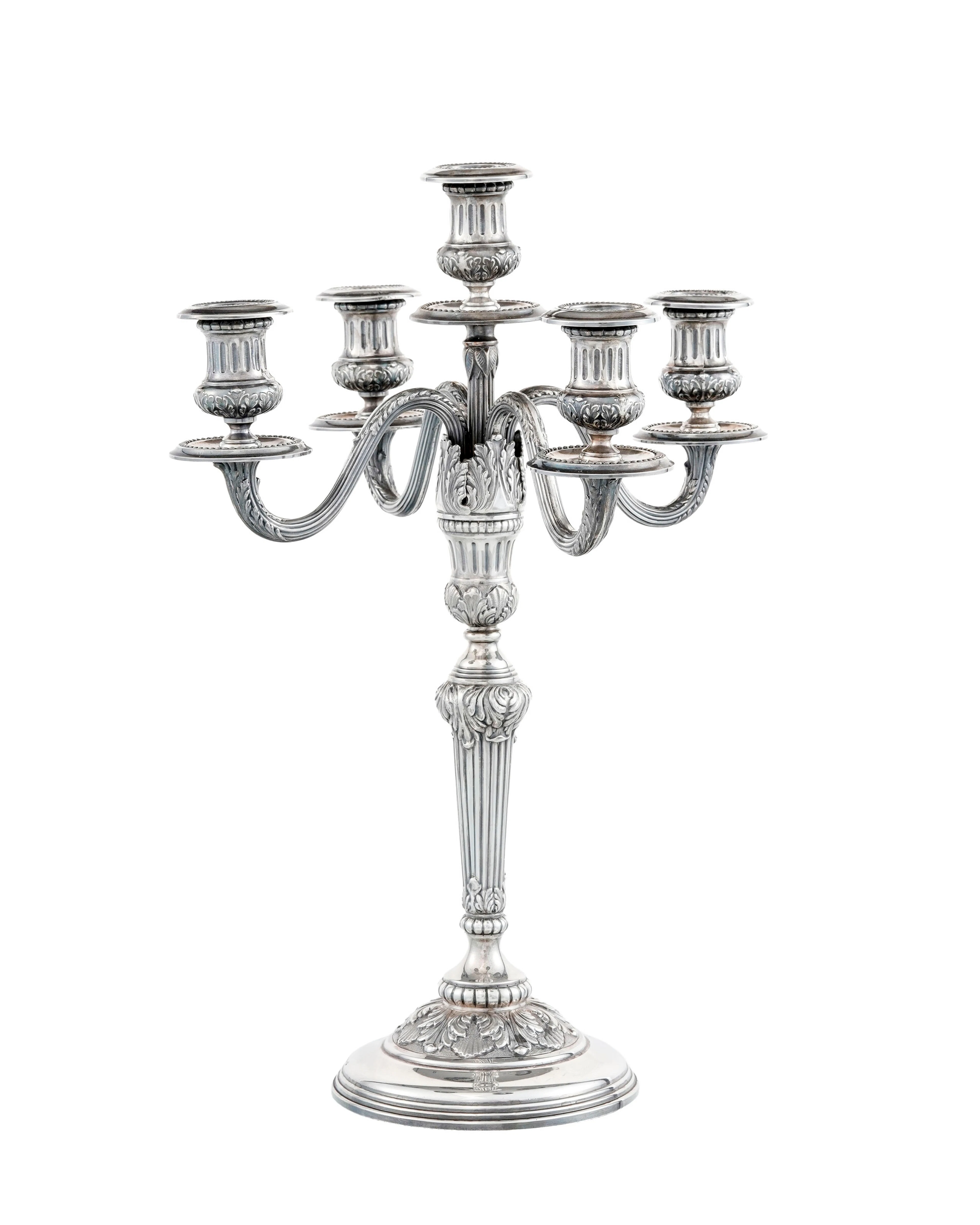 Candélabre à 4 bras de lumière et 1 bougeoir central en argent 800