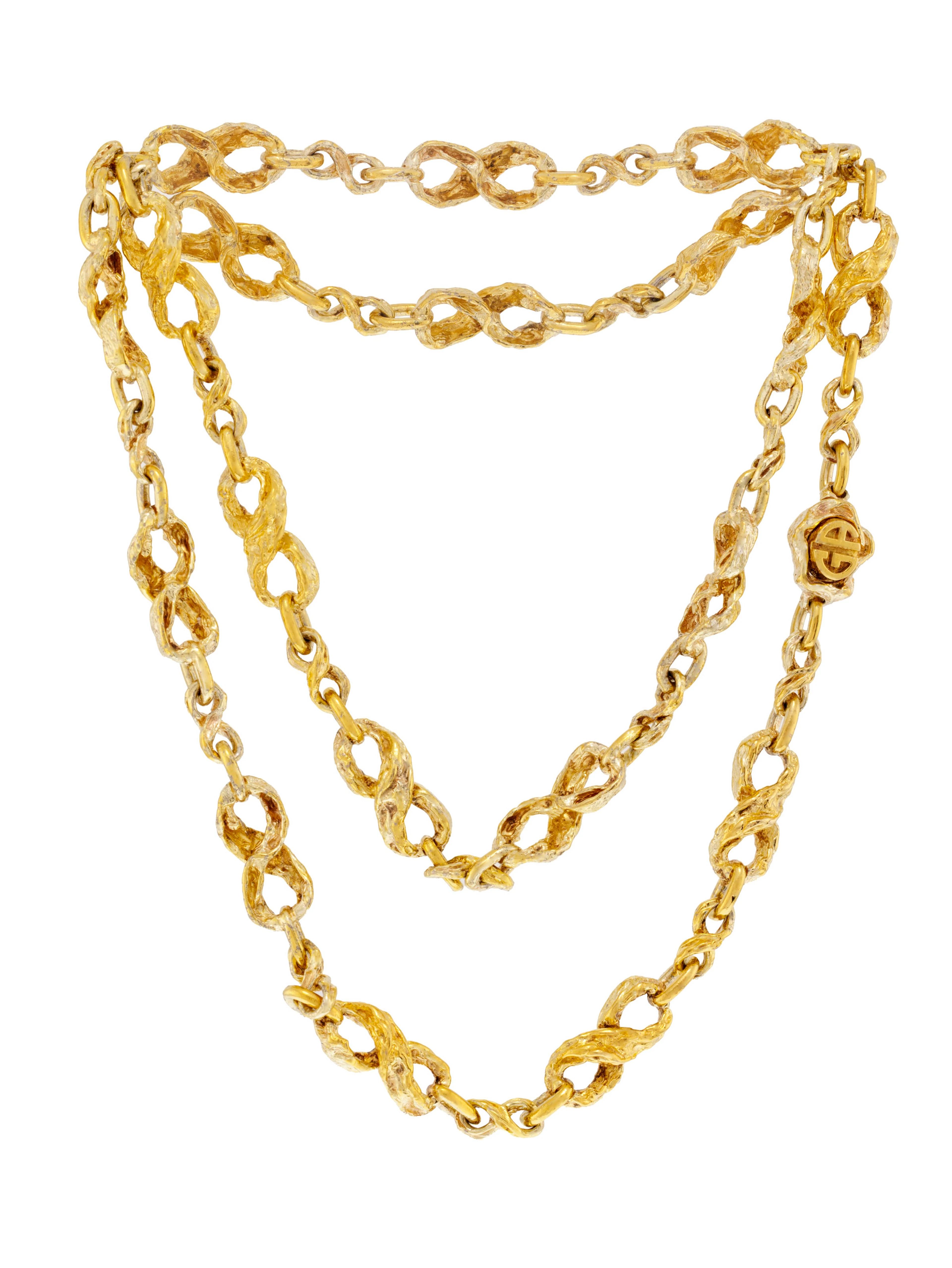 Gilbert Albert, sautoir en vermeil froissé, signé, long. 87 cm