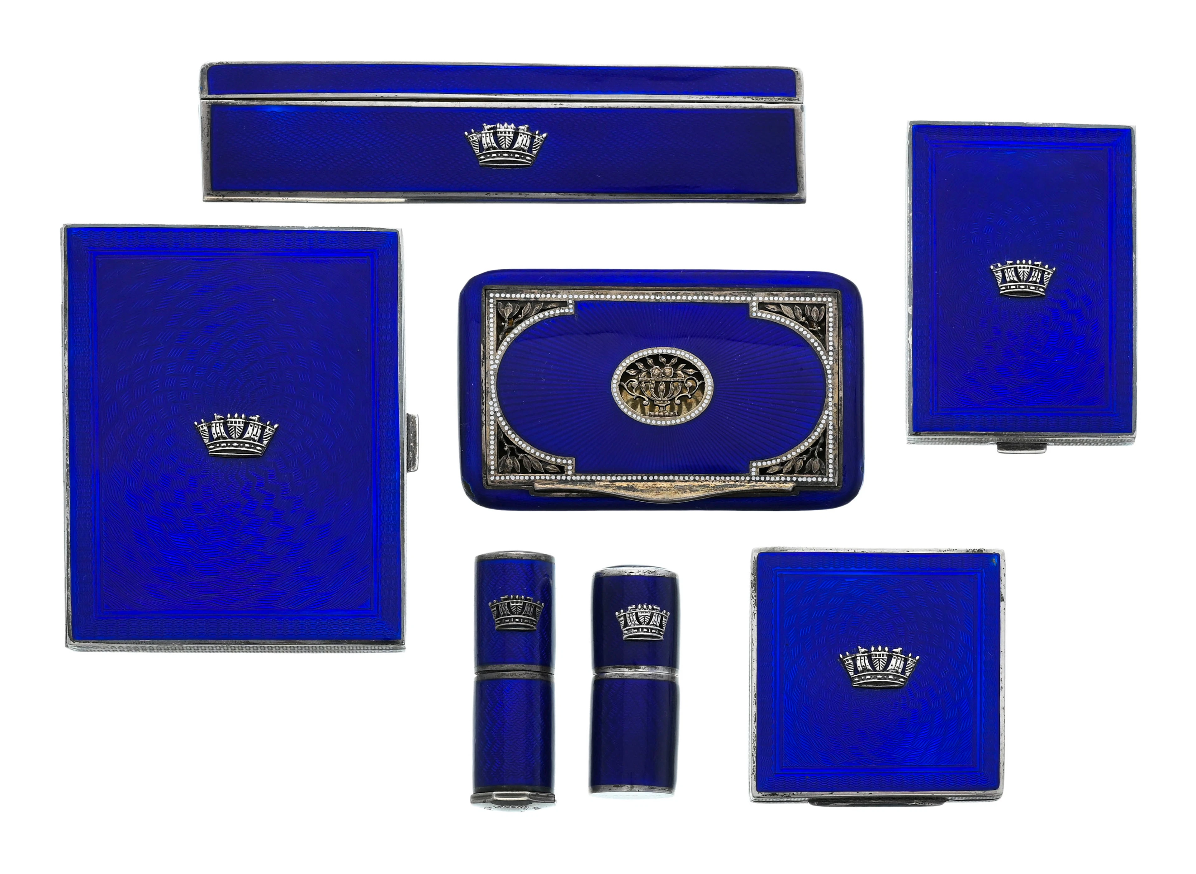 Ensemble d’accessoires pour Gieves Ltd, Londres, en argent guilloché