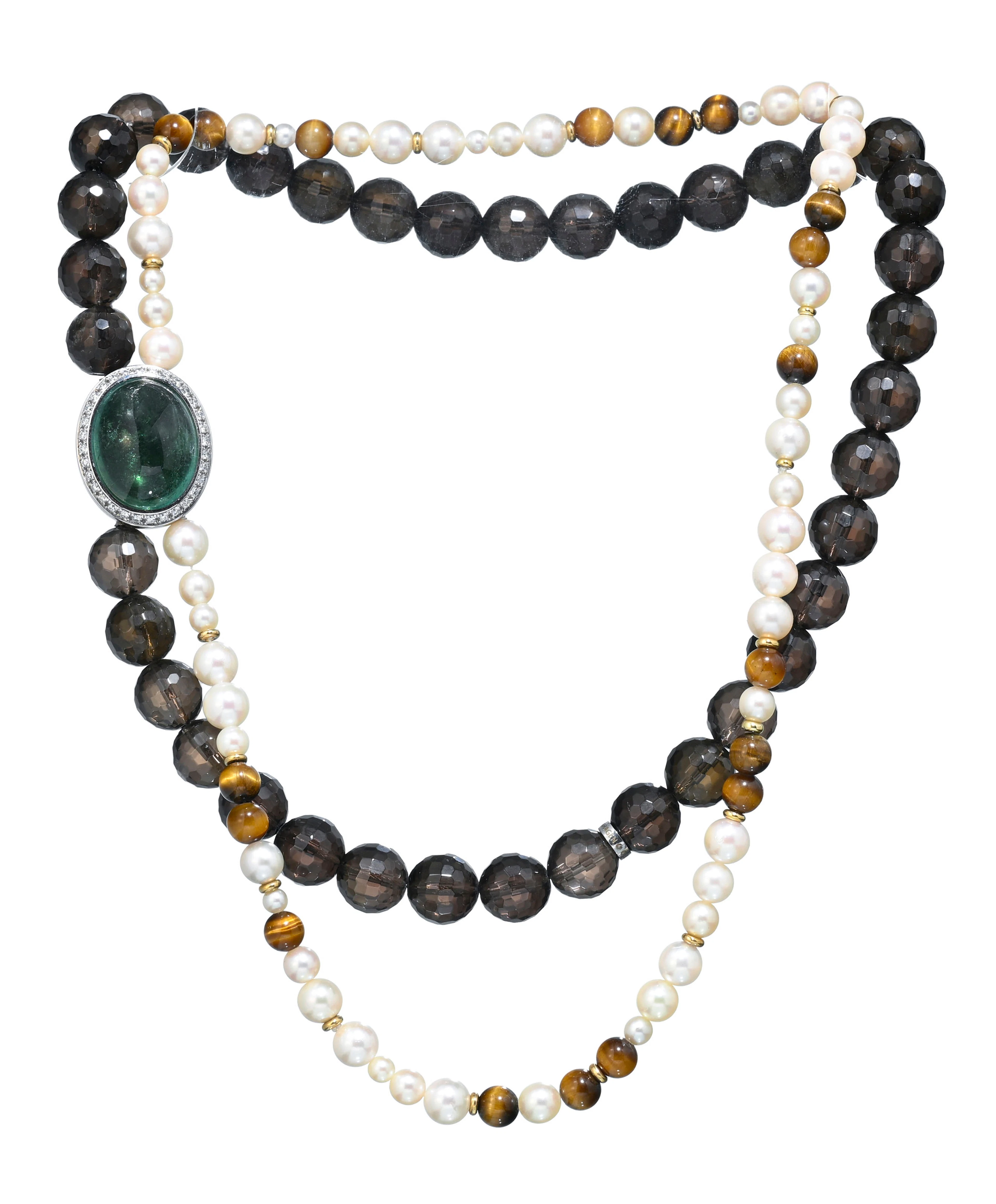 Centre de collier or gris 750 serti d'une tourmaline verte entourée