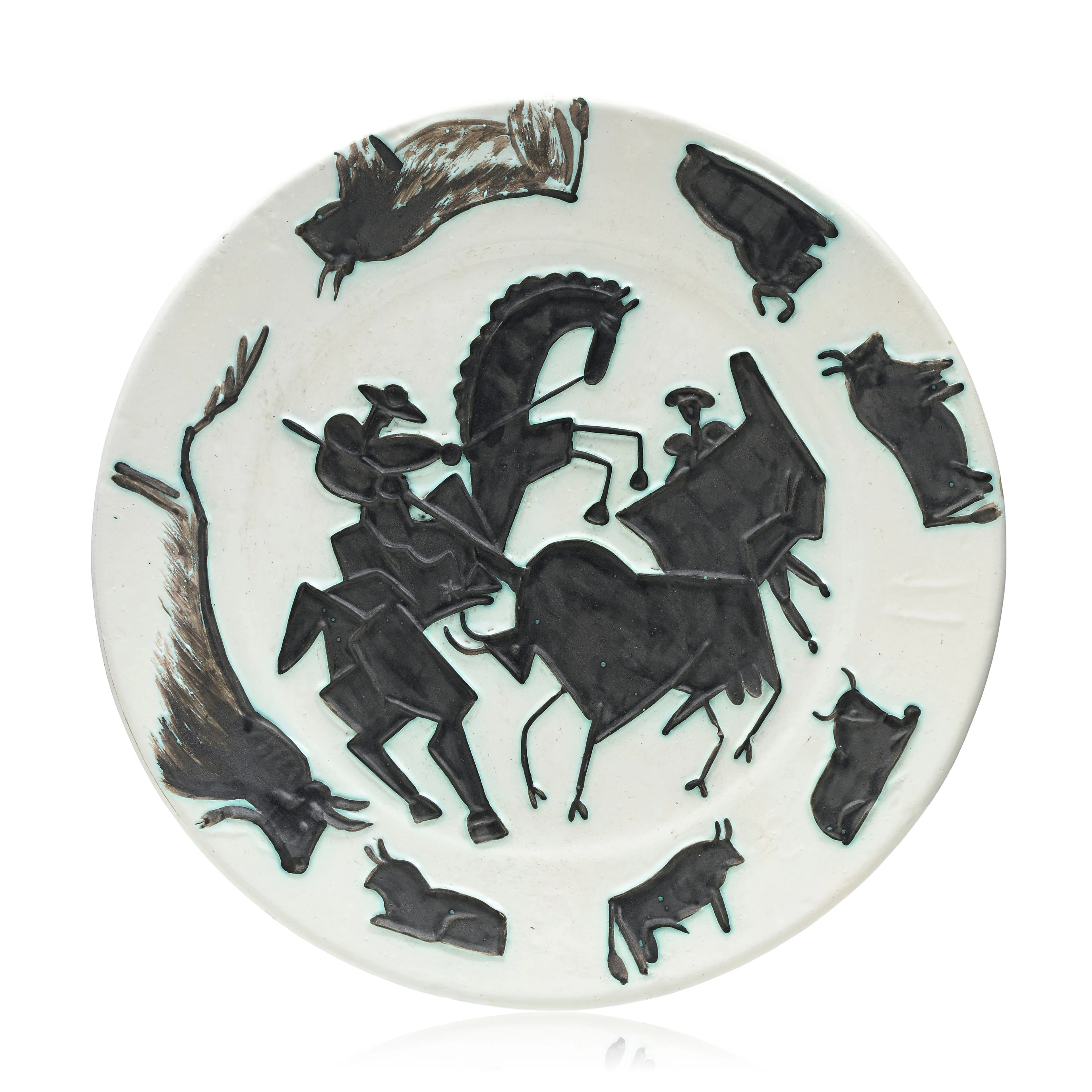 Pablo Picasso (1881-1973), "Corrida", 1953, plat rond en terre de