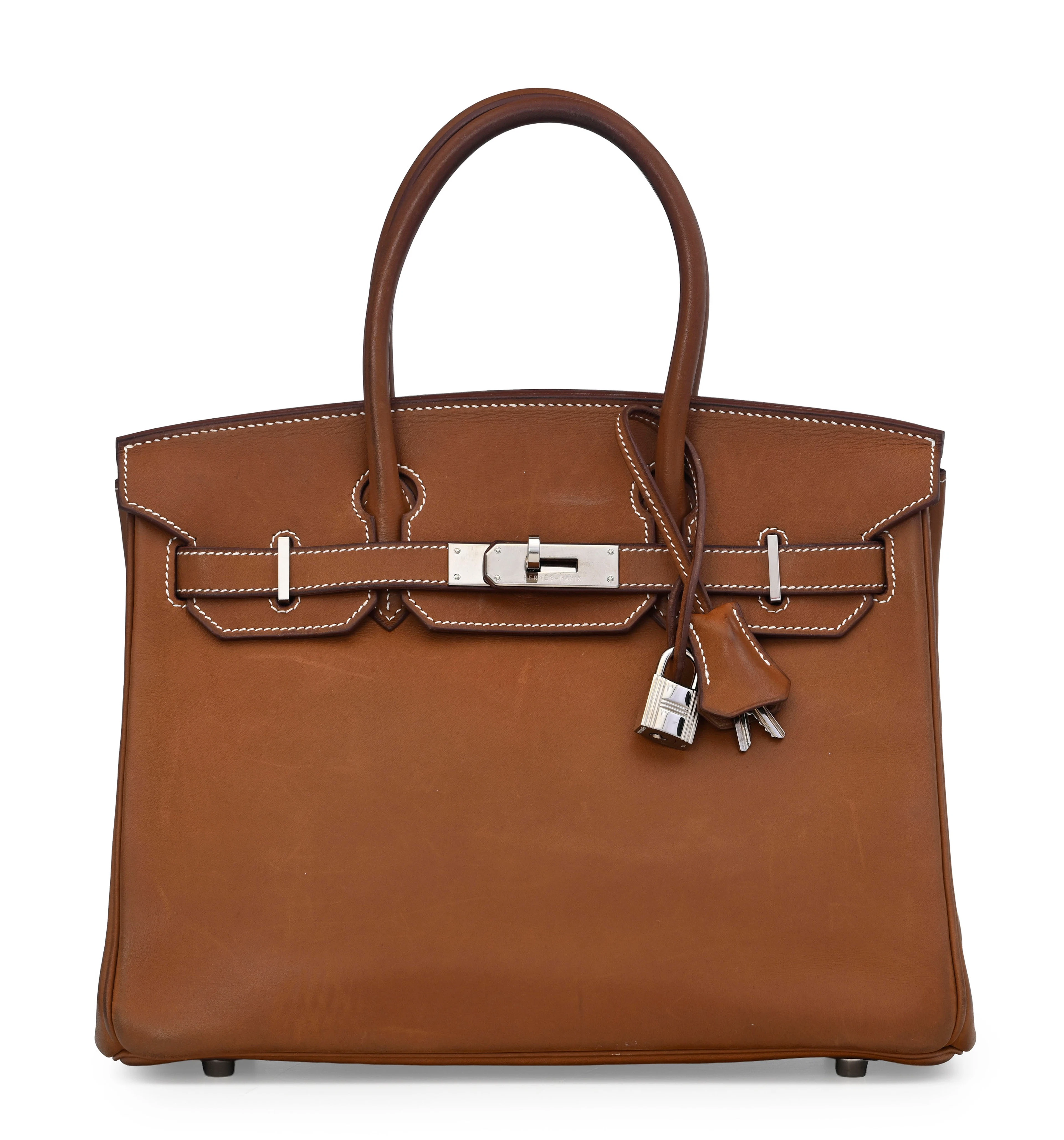 Hermès, sac Birkin 30 en cuir vachette naturel Gold, année 2005, piqué