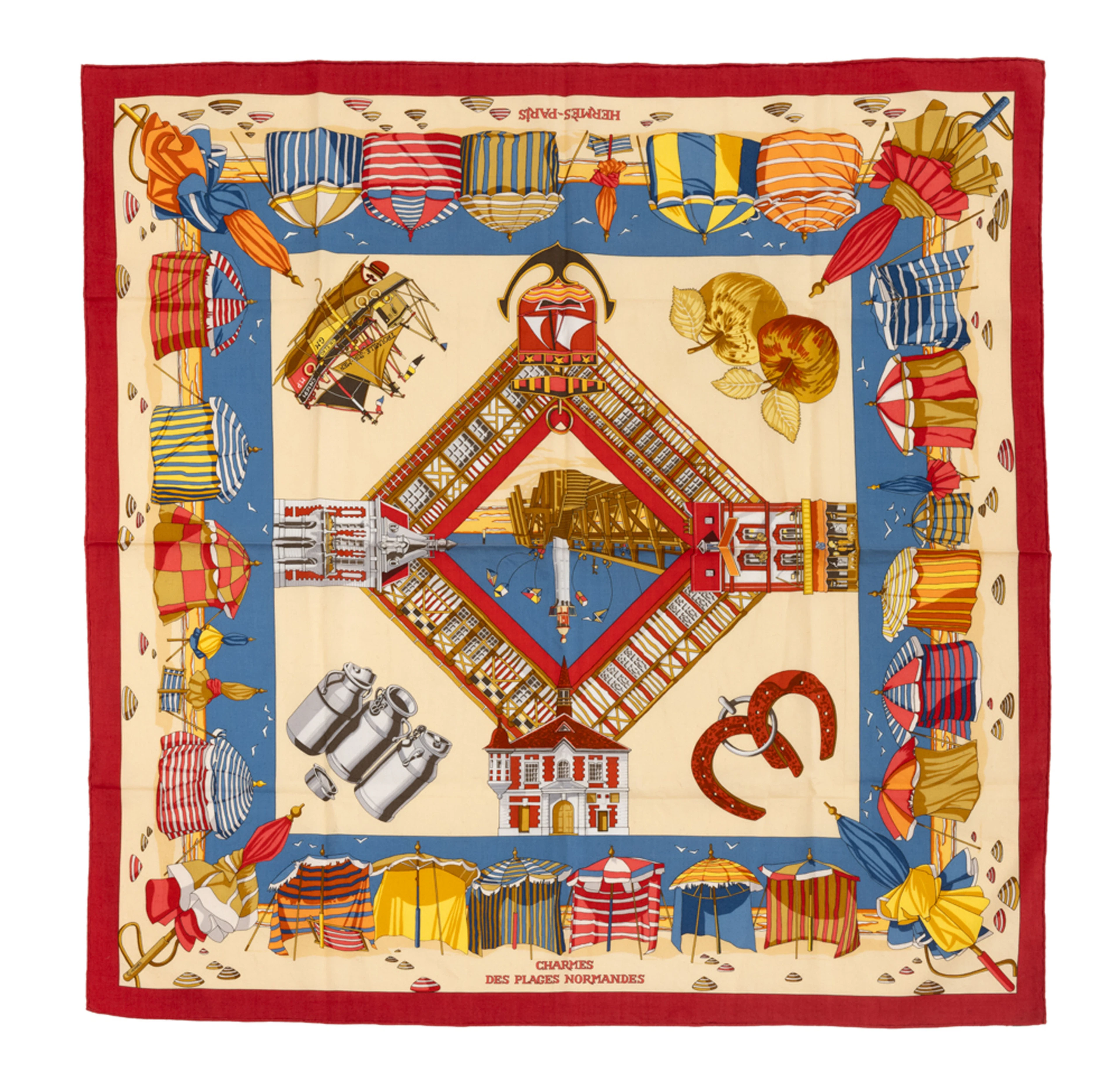 Hermès, carré en twill de coton imprimé: Charmes de plages Normandes