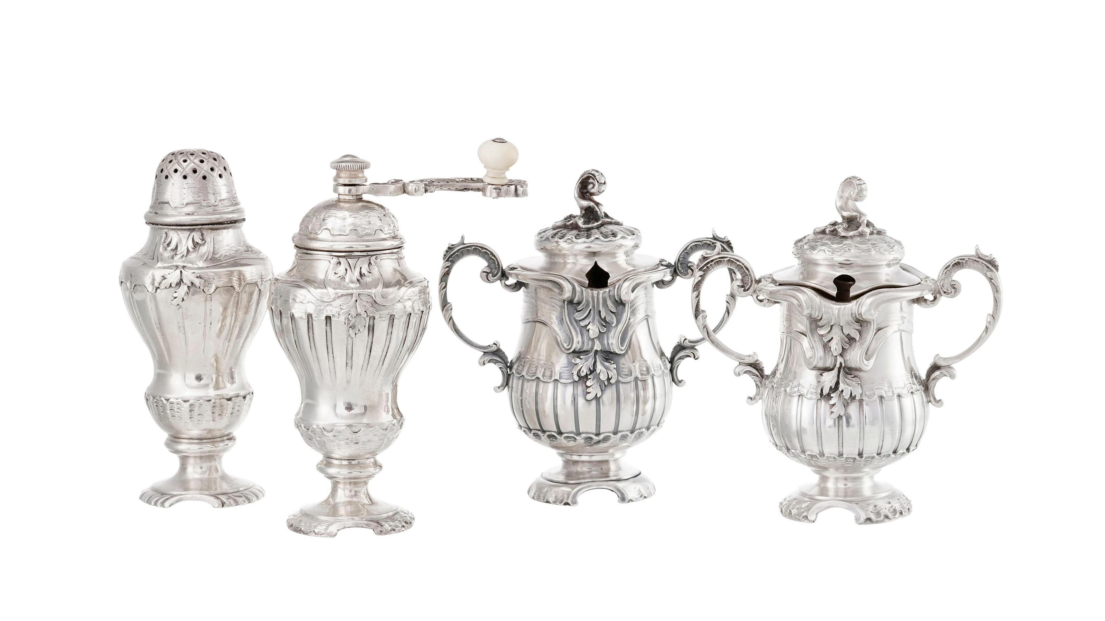 Ensemble de 4 pièces de style Rocaille en argent 800, Bossard, Lucerne