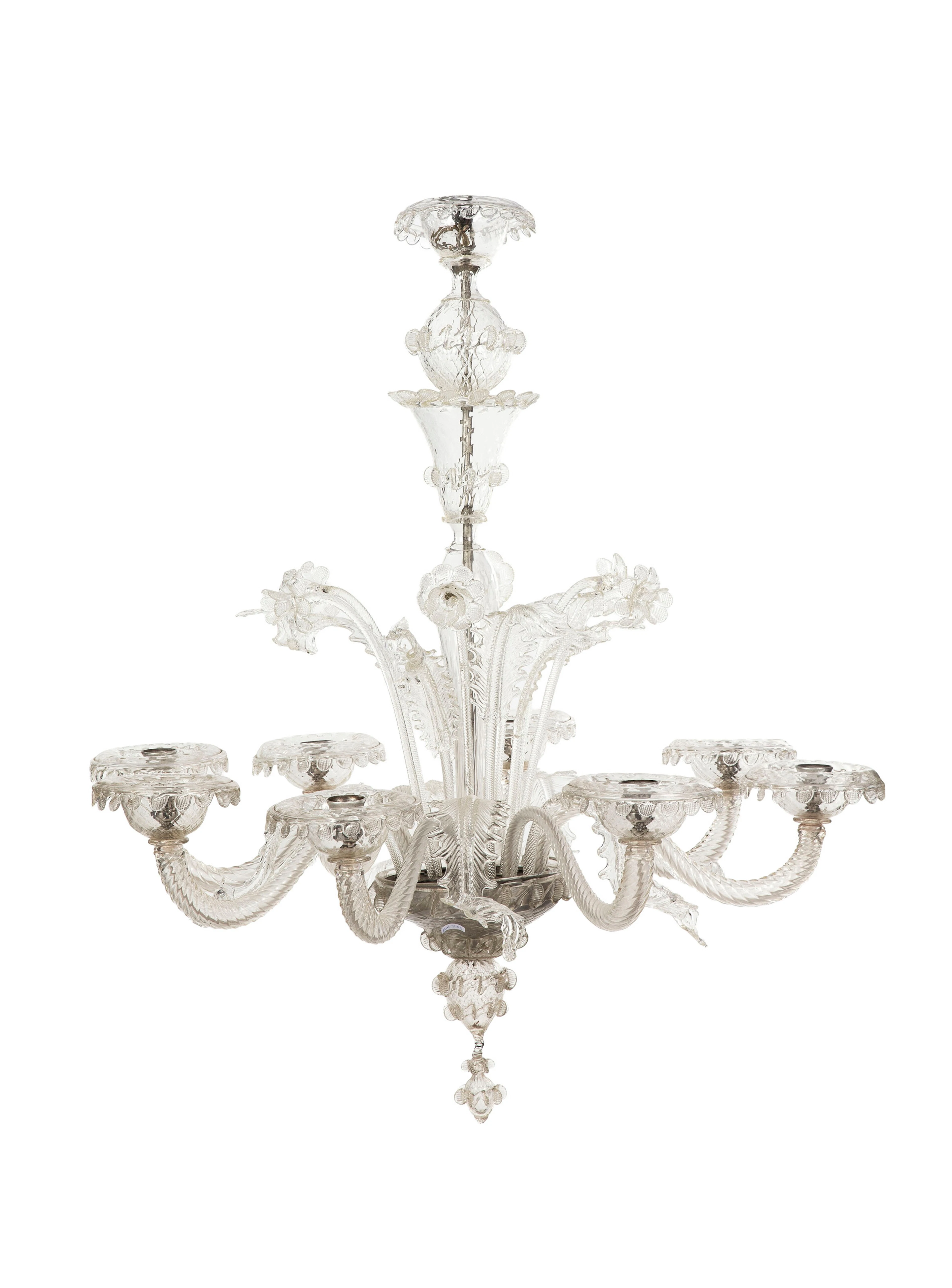 Lustre, Murano, XXe s., en verre transparent, à décor de fleurs et
