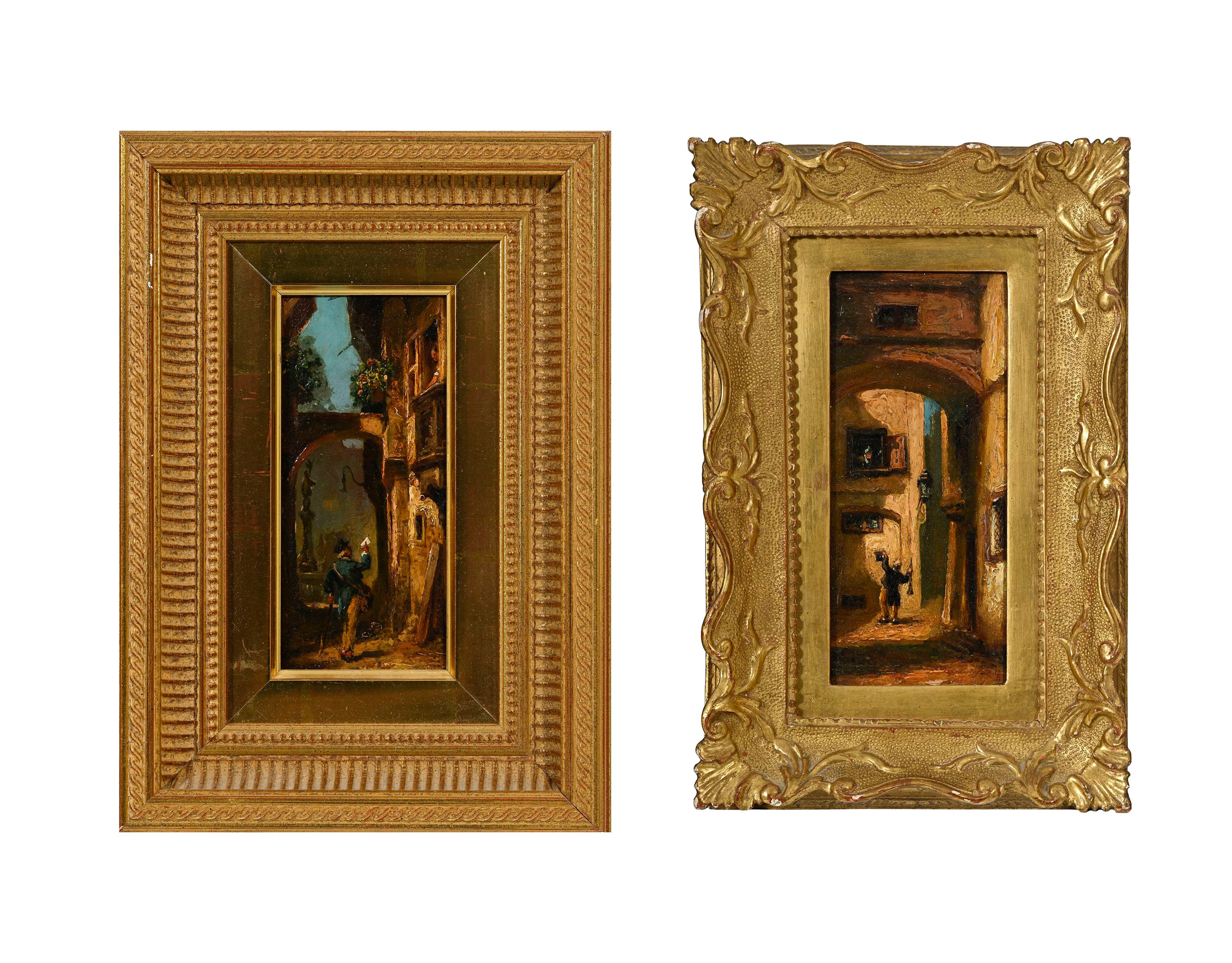 Carl Spitzweg (1808-1885), école de, Vues de ruelles animées, suite