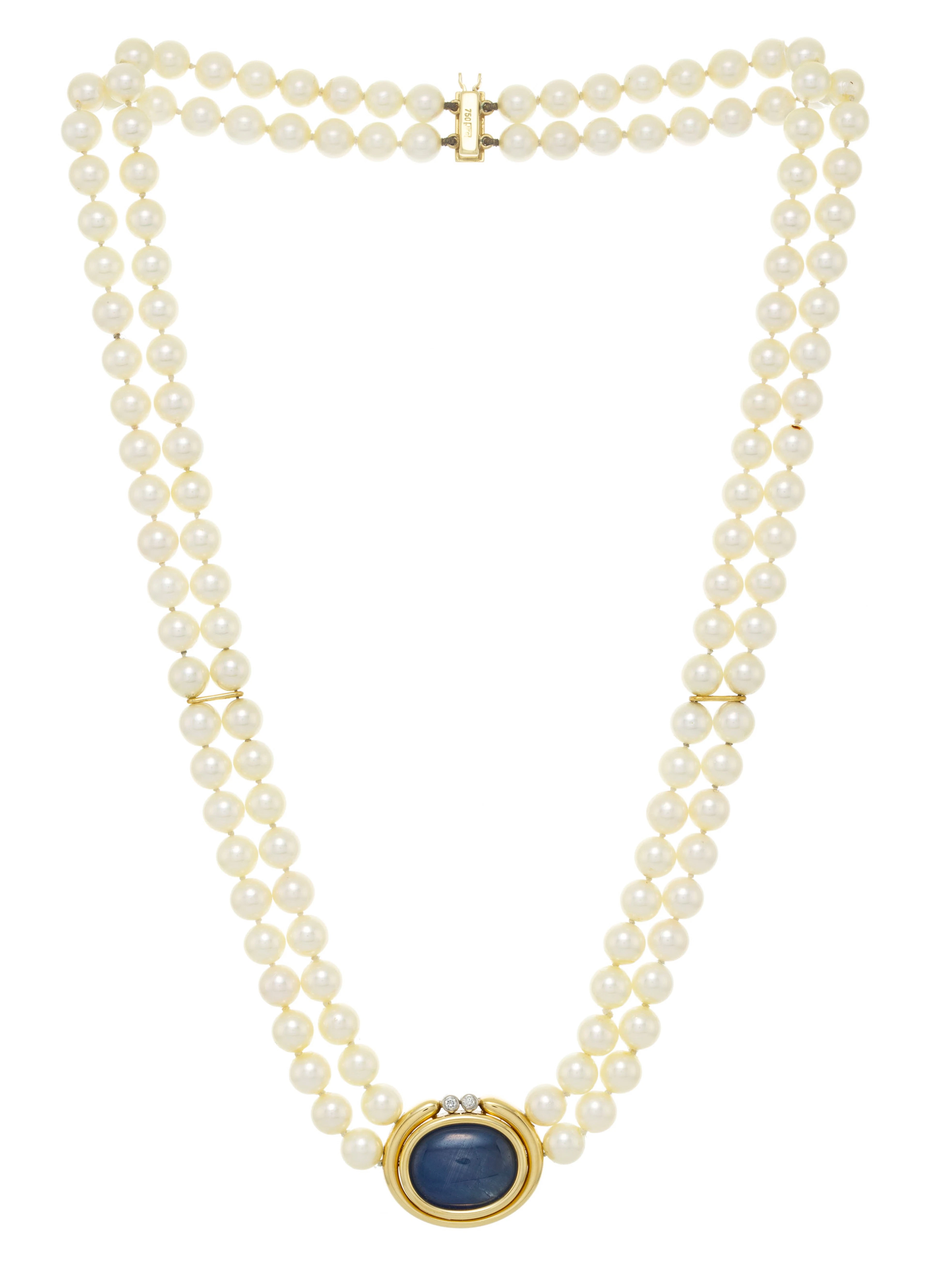 Collier 2 rangs de perles de culture blanches avec intercalaires et