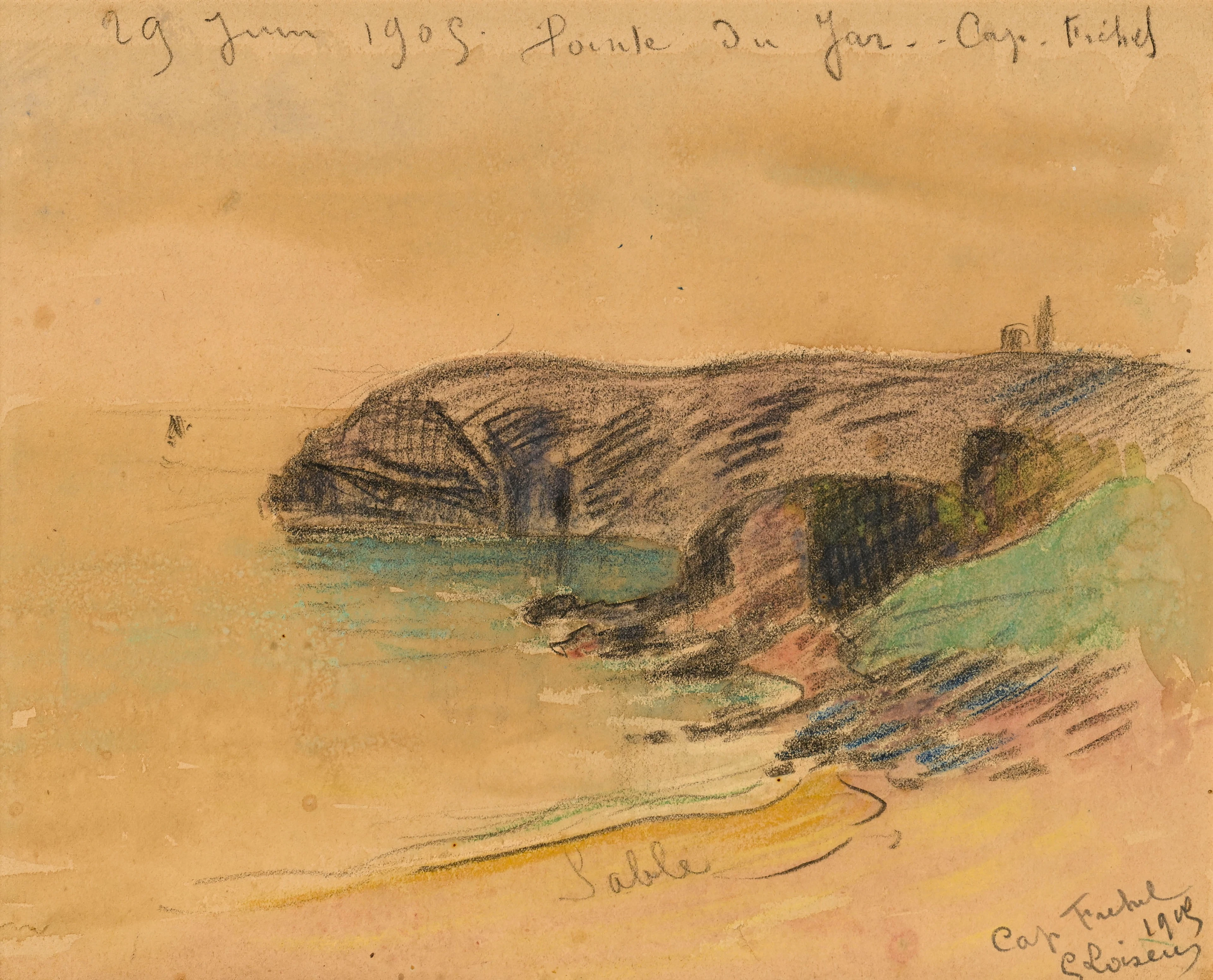 Gustave Loiseau (1865-1935), Etude de la Pointe du Jar, 1905, aquarelle