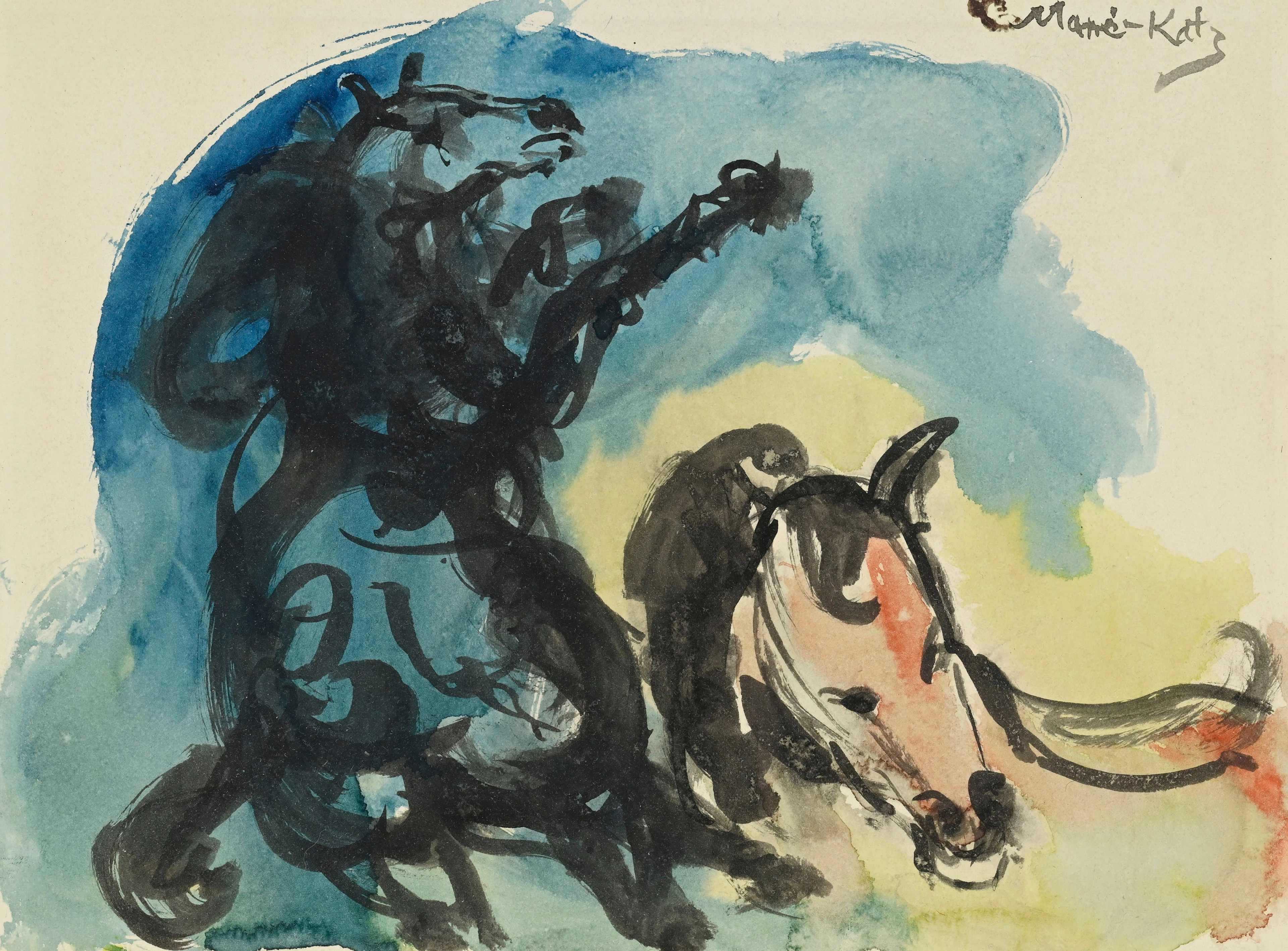 Emmanuel Mané-Katz (1894-1962), Les chevaux, aquarelle sur papier