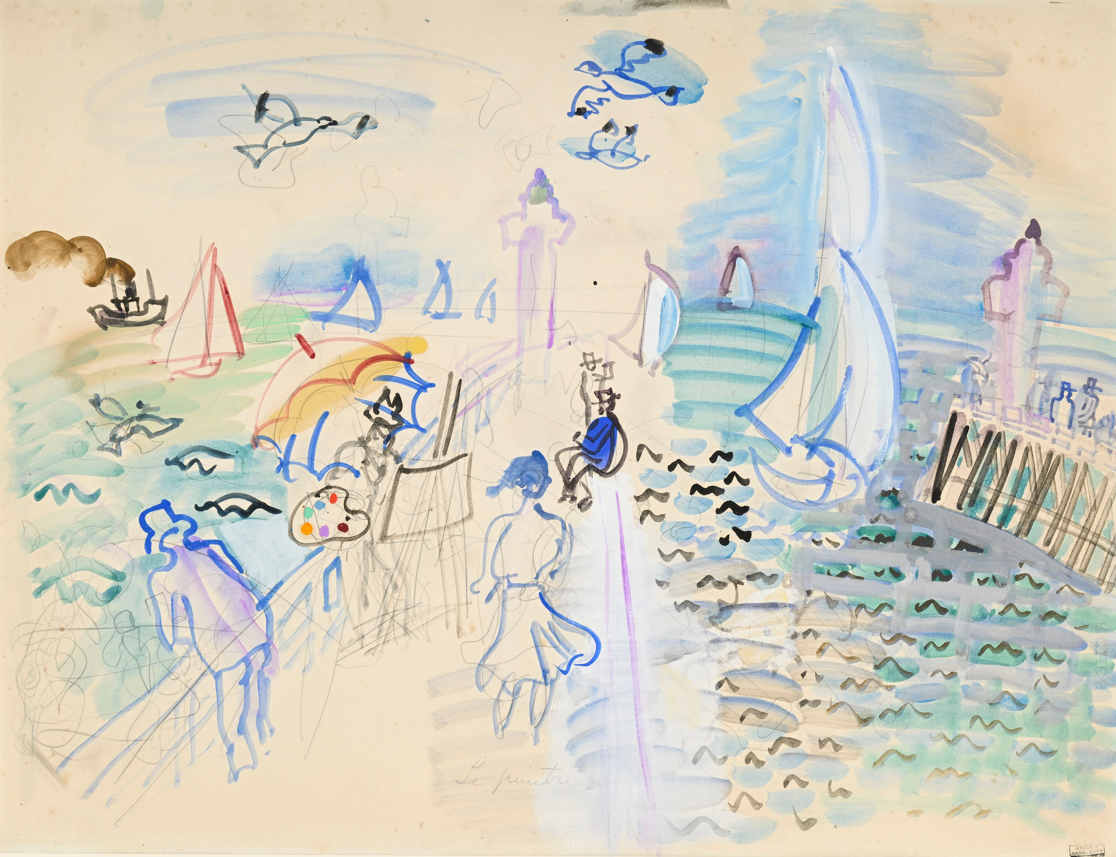 Raoul Dufy (1877-1953), "Les jetées de Trouville-Deauville", aquarelle