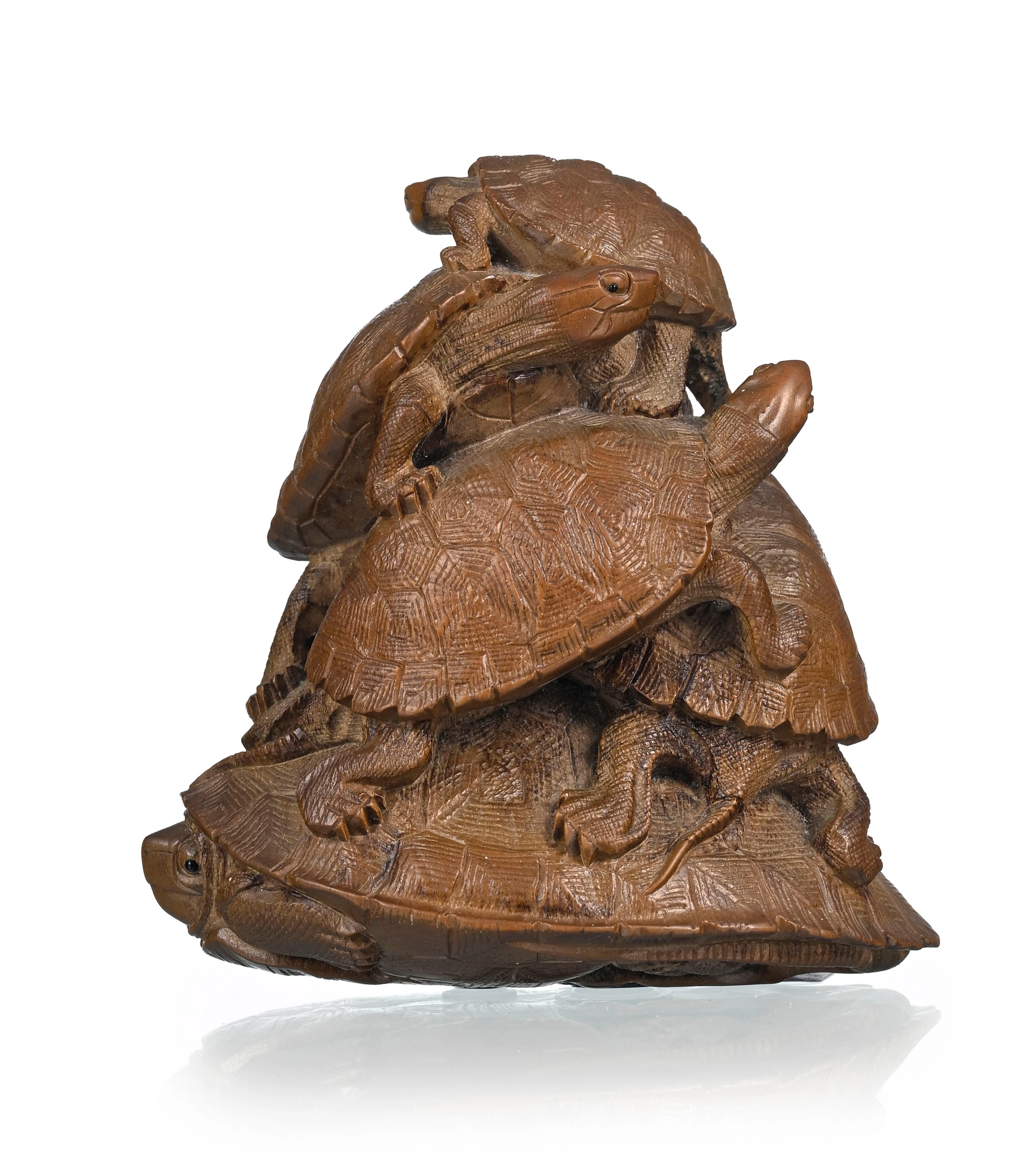 Groupe de tortues, netsuke en ivoire végétal (morphil), Japon, XIX-XXe