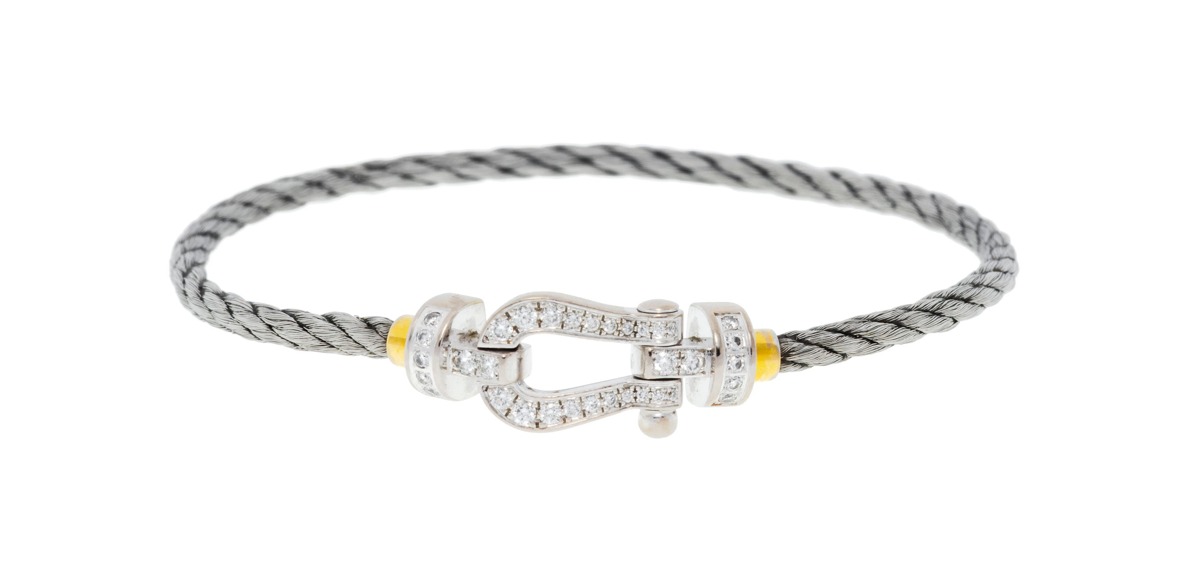 Fred, Force 10, centre de bracelet or gris 750 serti de diamants taille