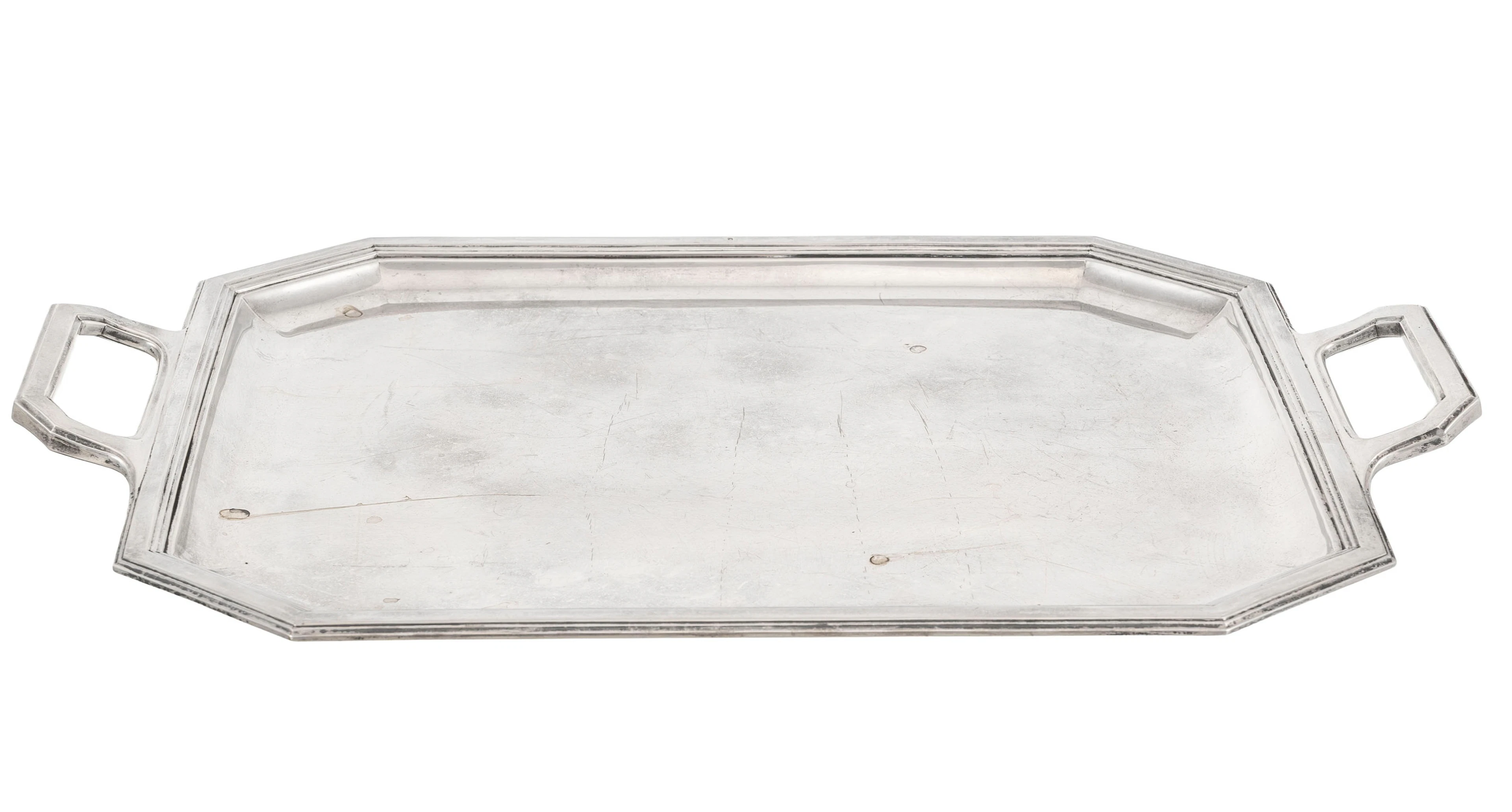 Plateau de service à pans coupés style Art Déco en argent Minerve