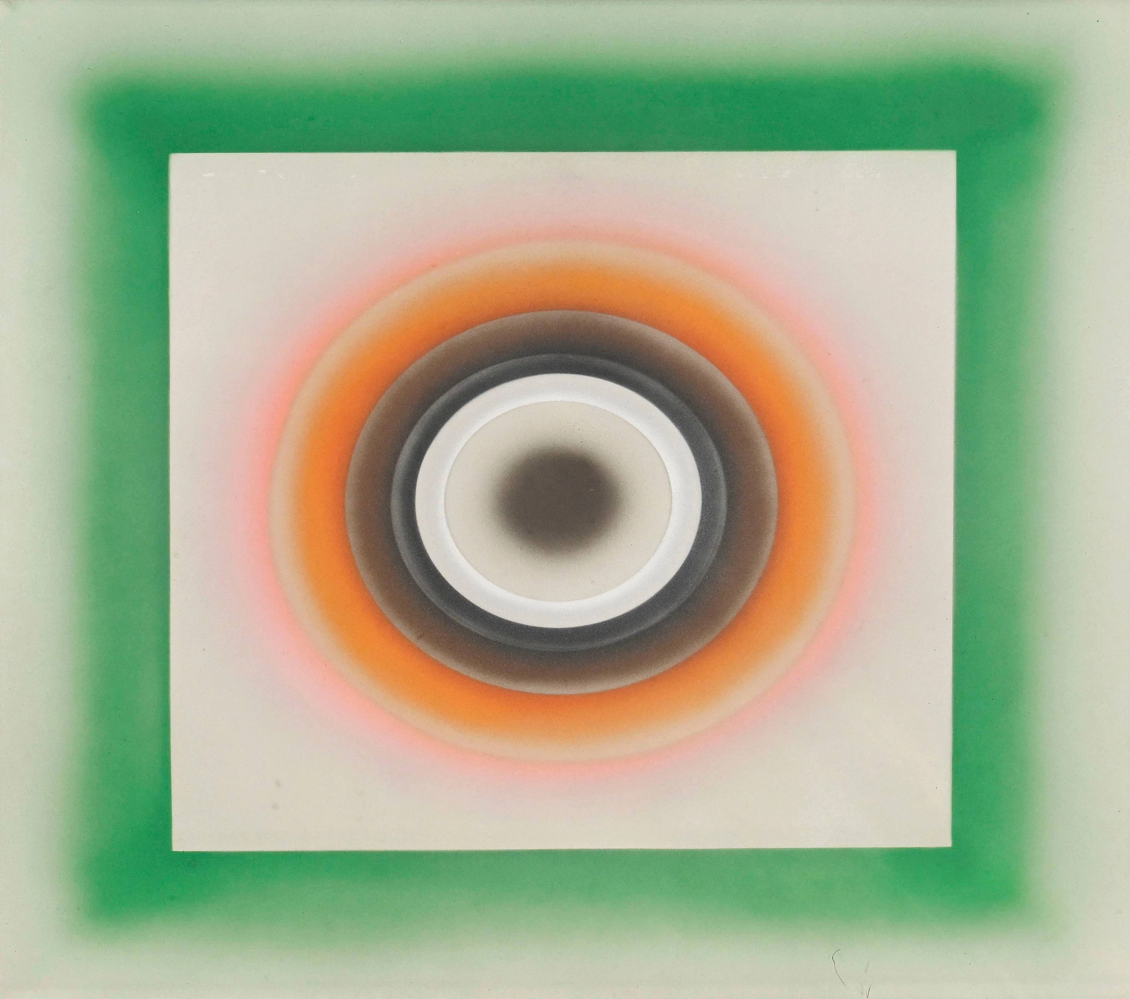 Ecole op art, Composition, 1969, peinture aérosol sur métal, signée