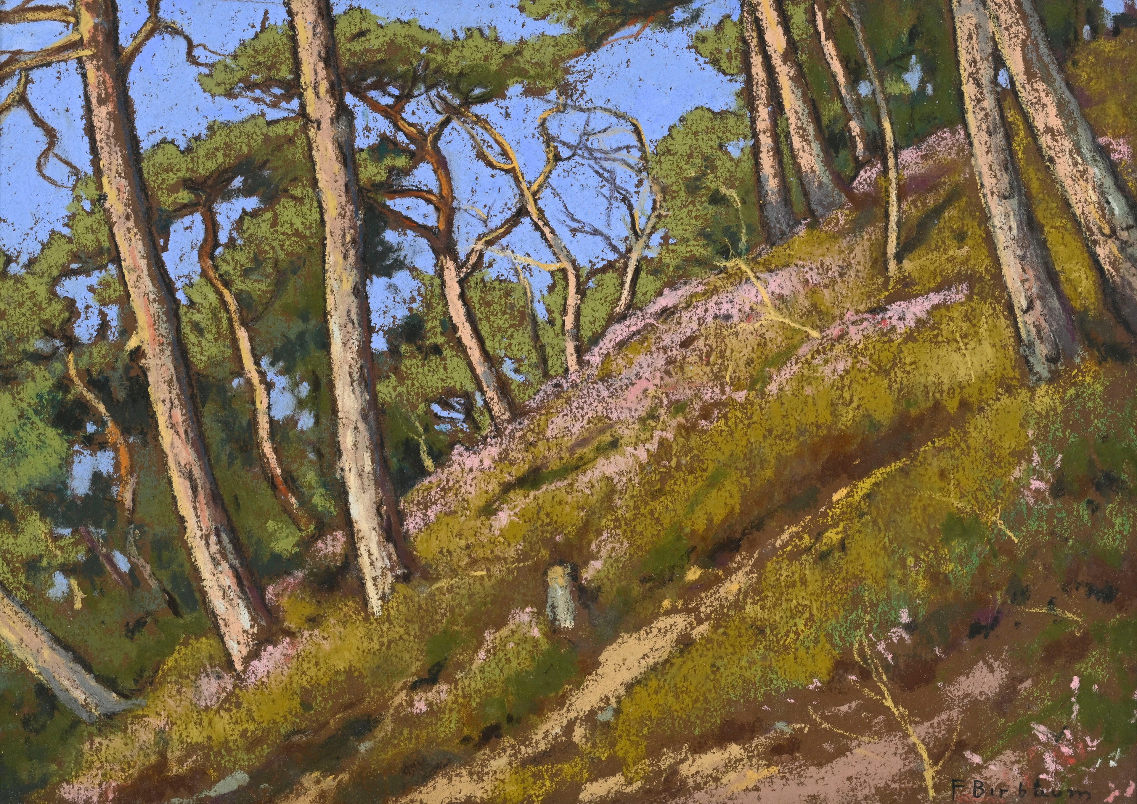 François Birbaum (1872-1947), Coteau aux pins, pastel sur papier