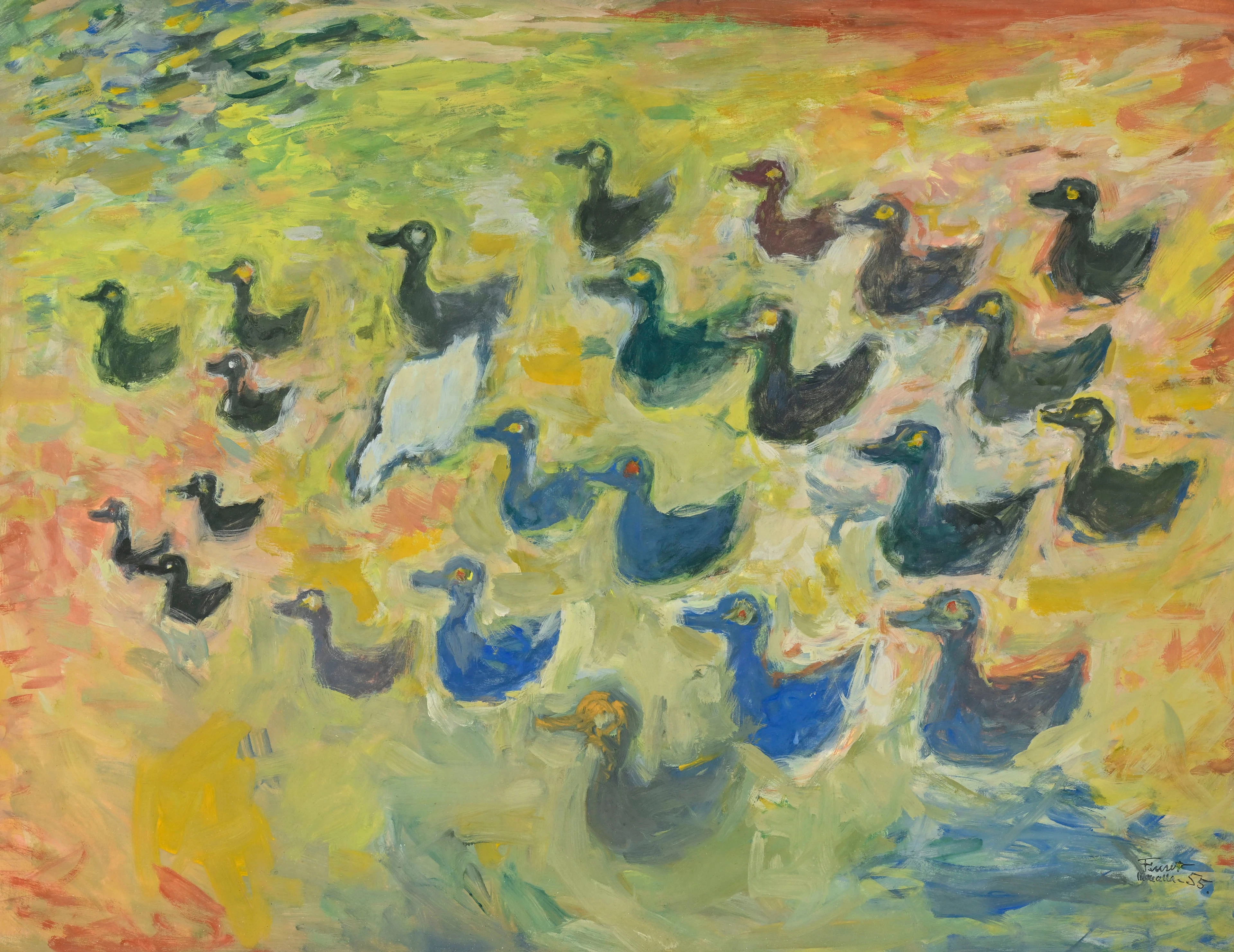 Fikret Saygi Mualla (1903-1967), "Canards", 1955, gouache sur papier
