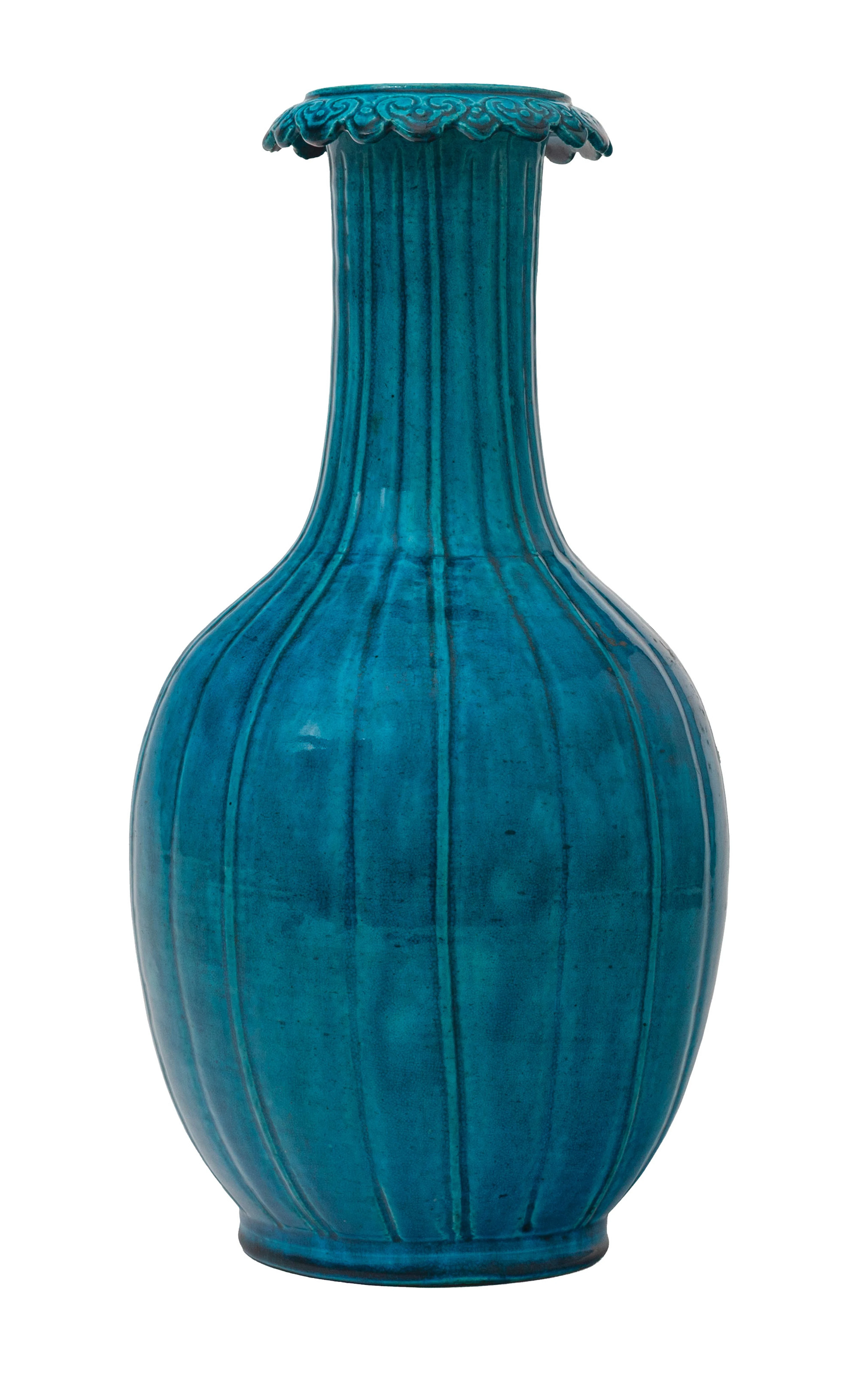 Vase en céramique à glaçure monochrome turquoise, Chine, XIX-XXe s.