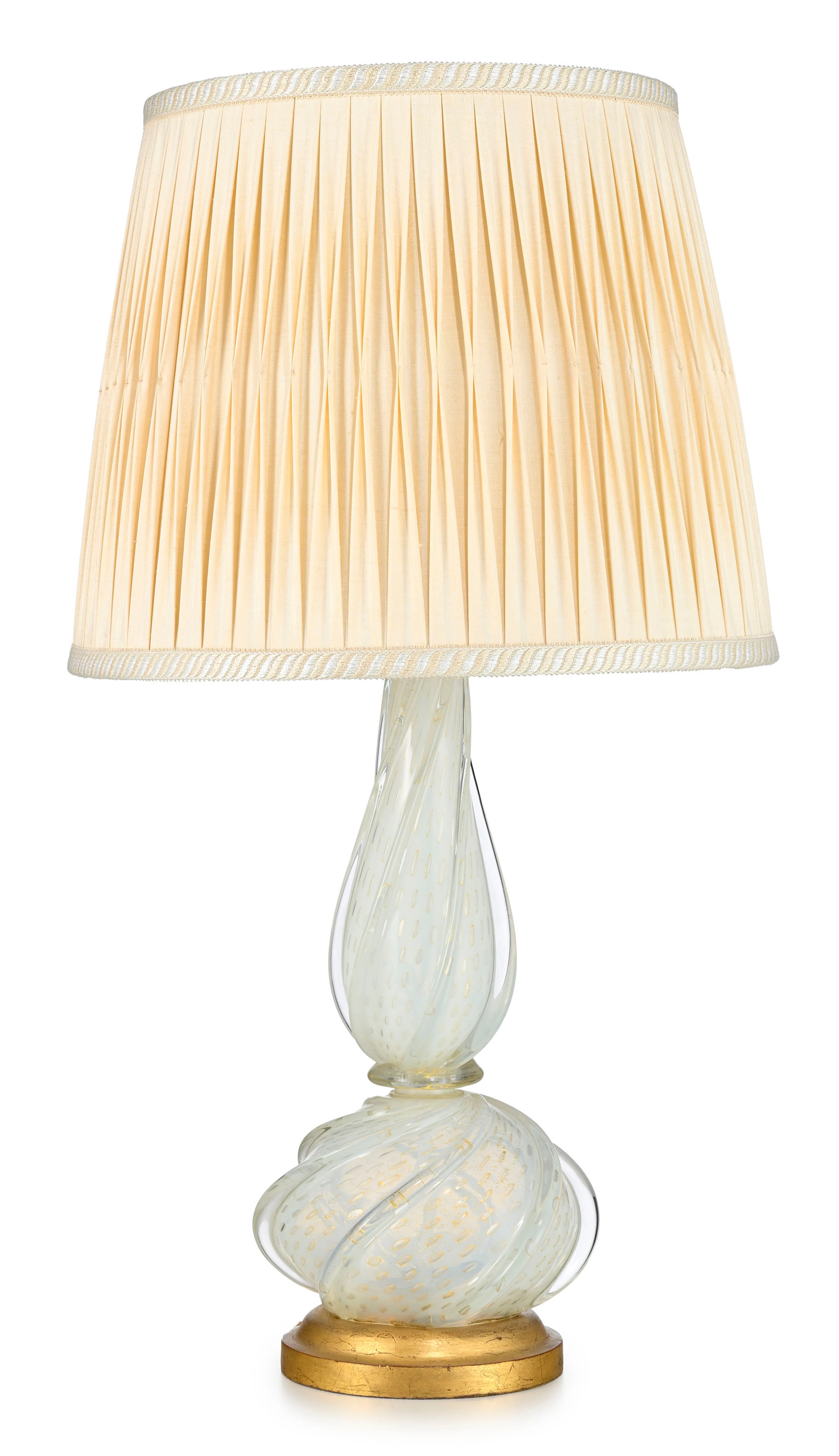 Lampe de salon, Italie, XXe s., en verre de Murano opalin torsadé