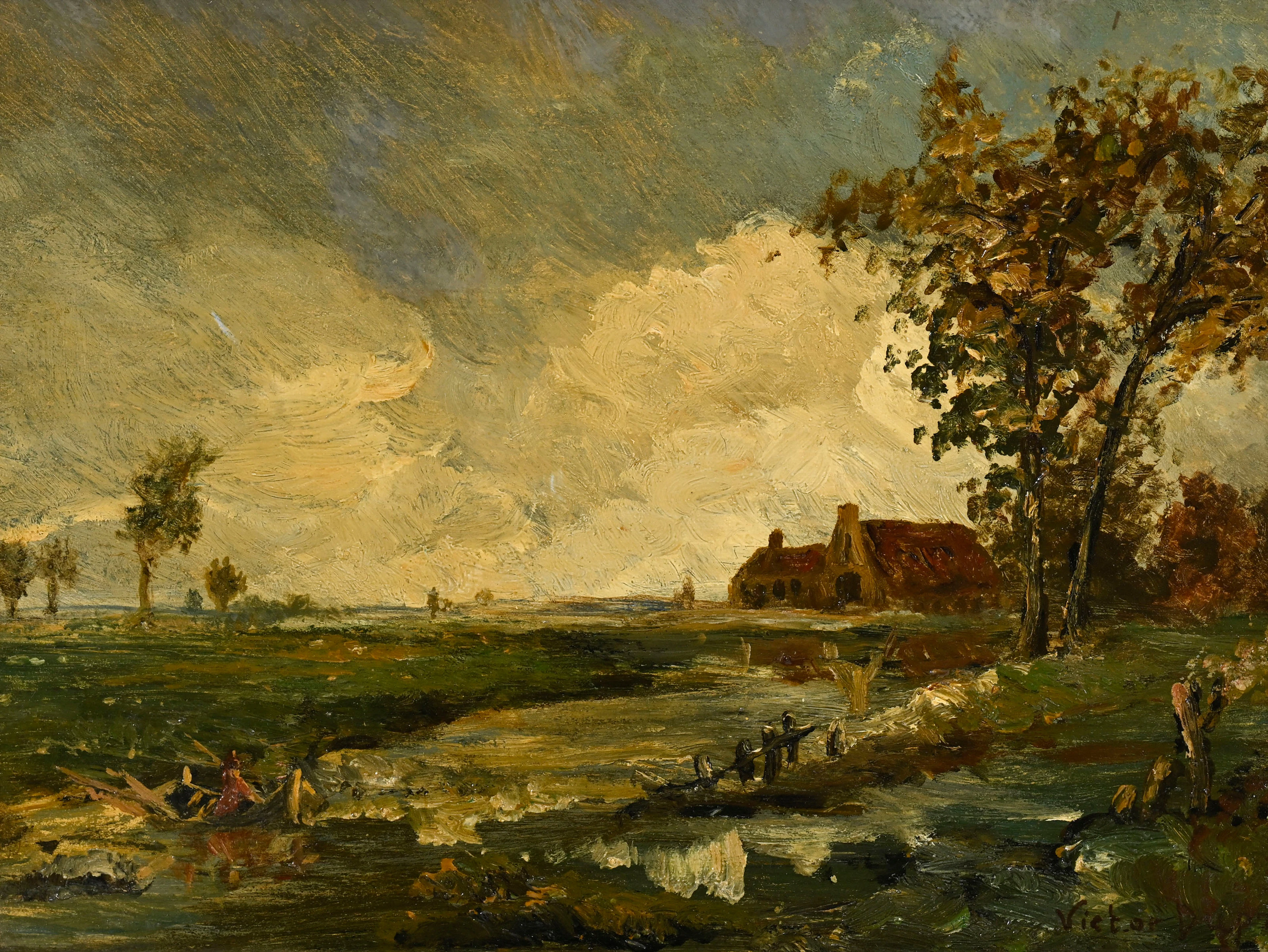 Léon Victor Dupré (1816-1879), Paysage de ferme, huile sur panneau