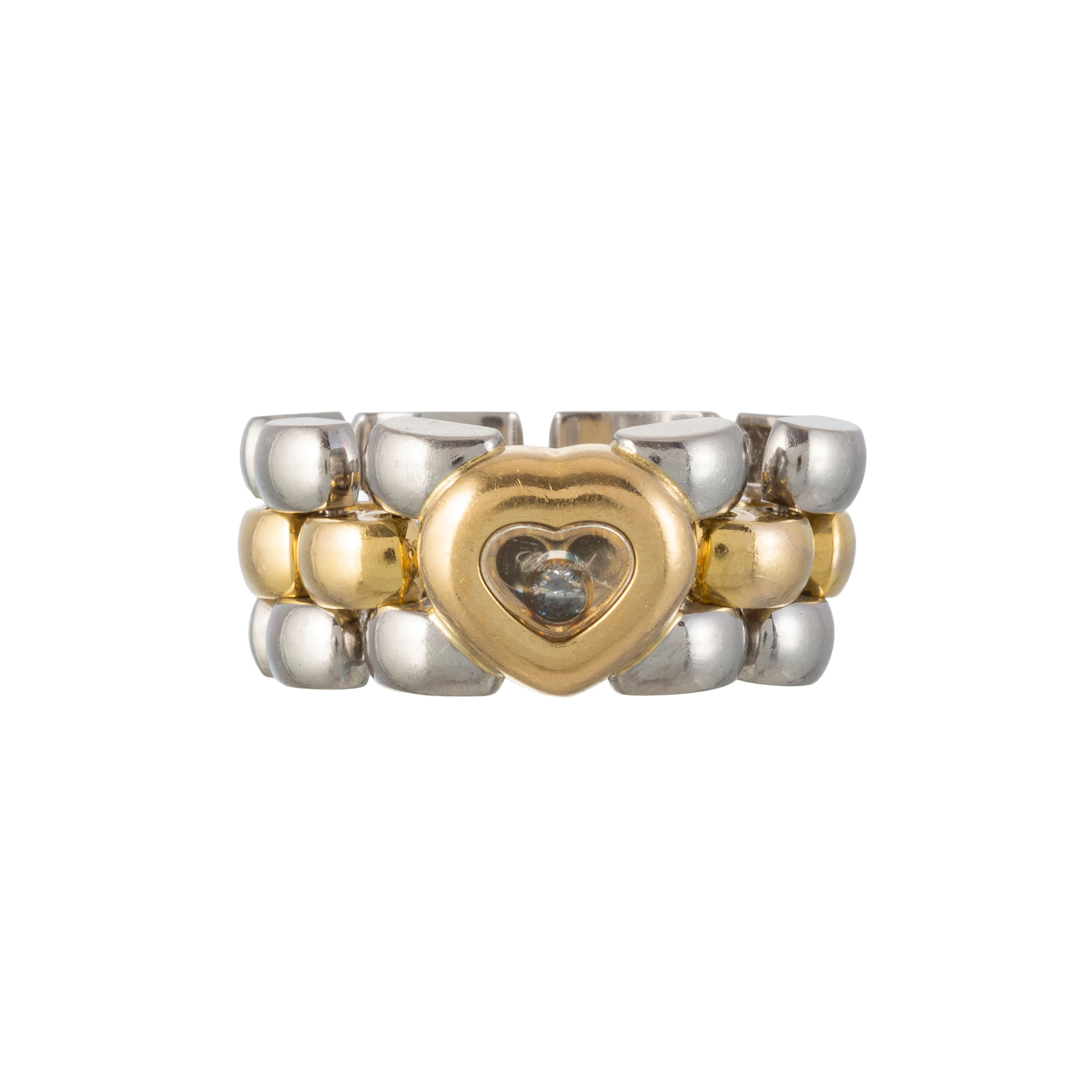 Chopard, Happy Diamonds, bague souple en or 750 et acier centrant