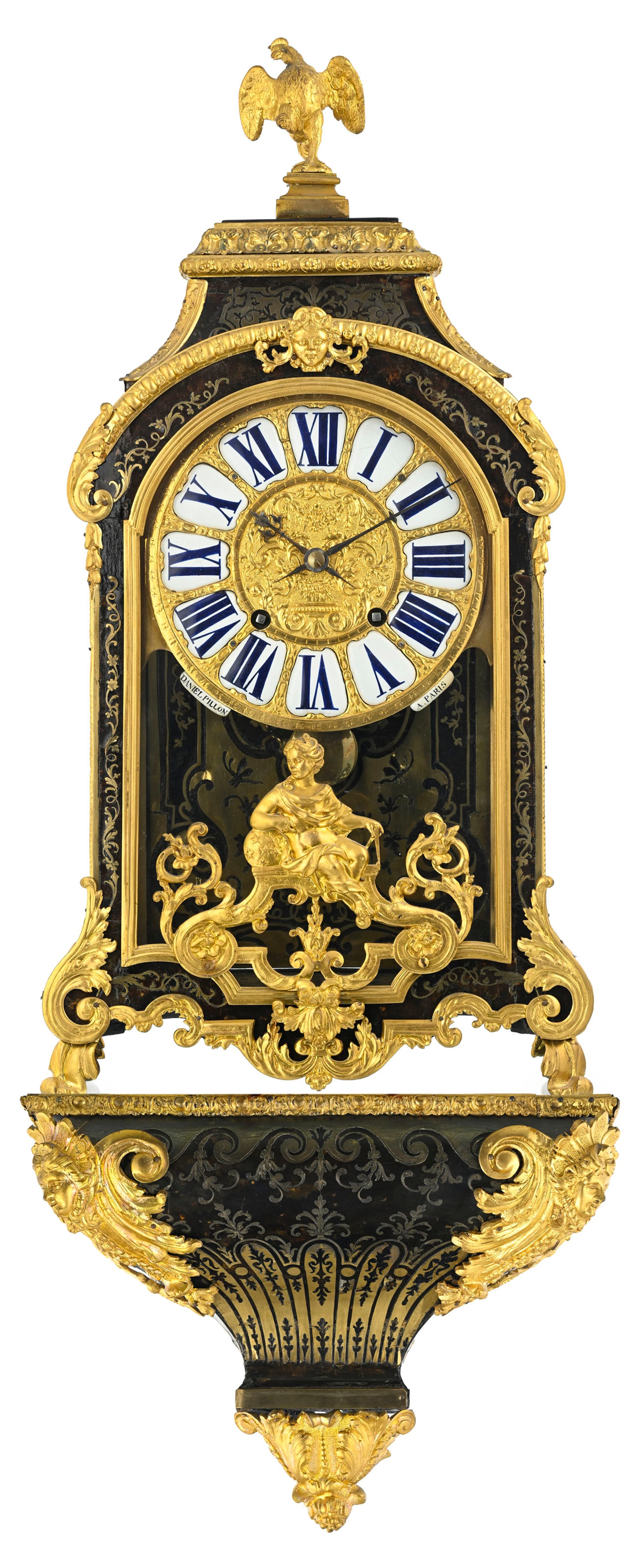 Cartel d'applique d'époque Régence, en marqueterie Boulle d'écaille