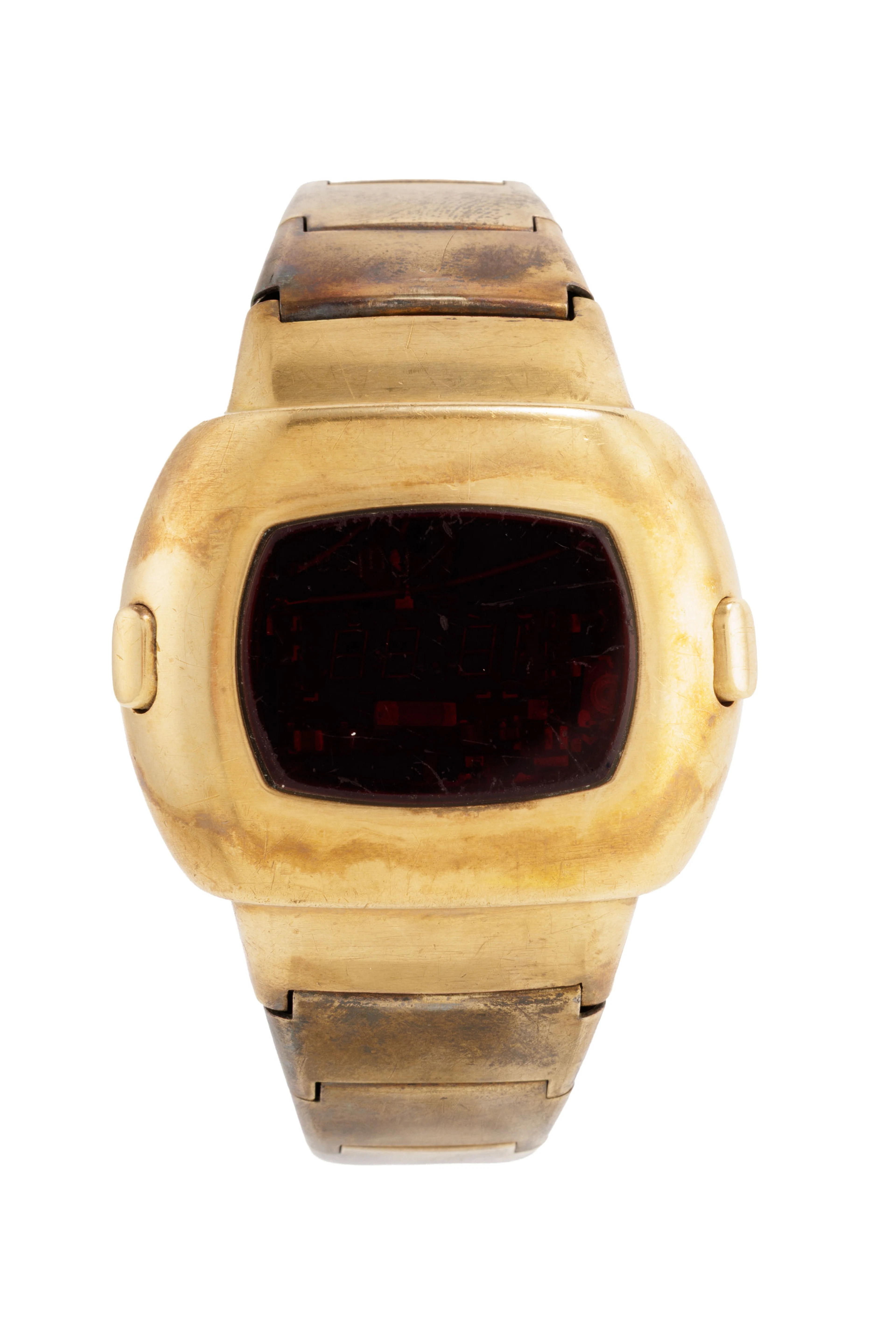 Pulsar, montre-bracelet digital en or 585 et métal, années 1970 Mouvement: