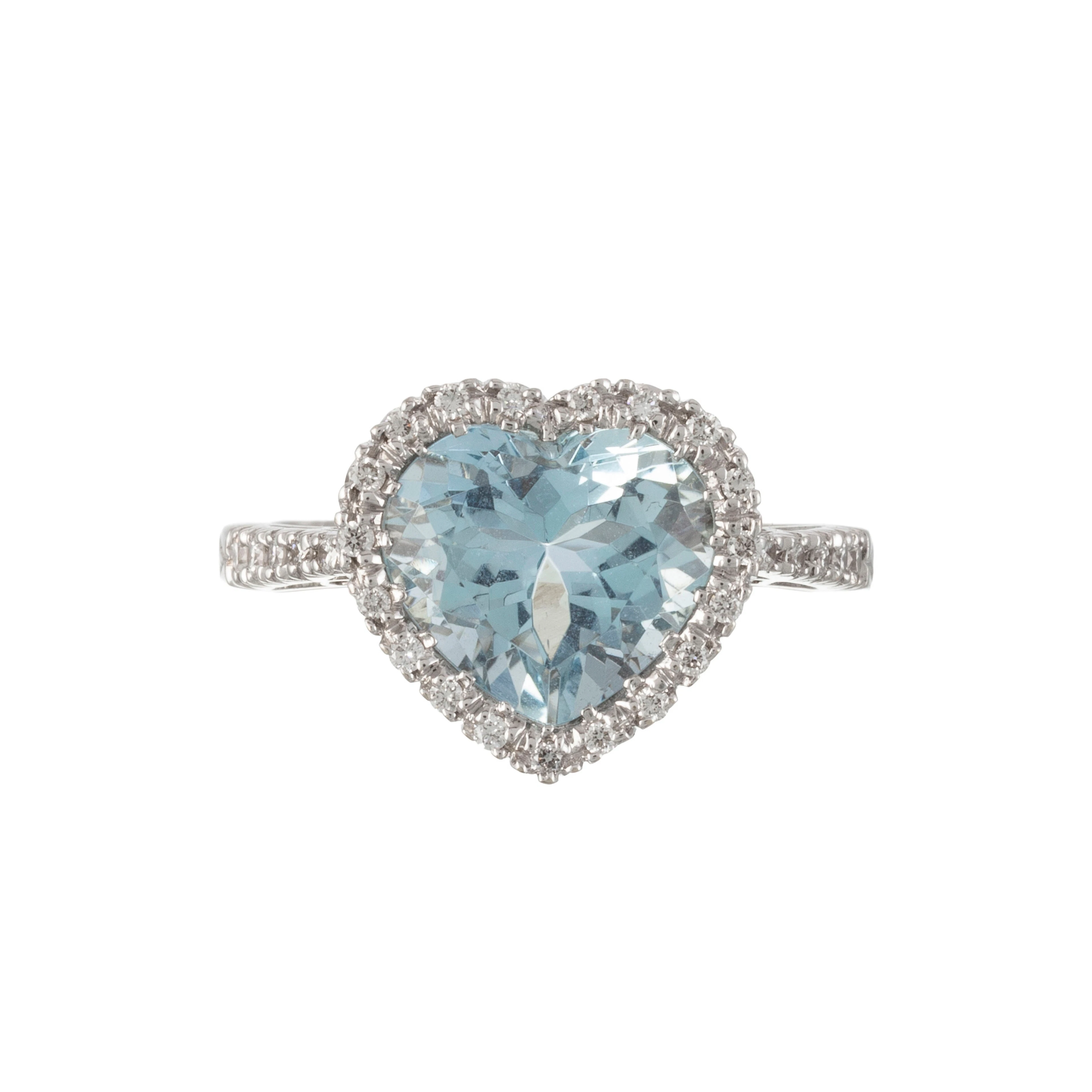 Favero, bague en or gris 750 sertie d'une aigue-marine taille cœur