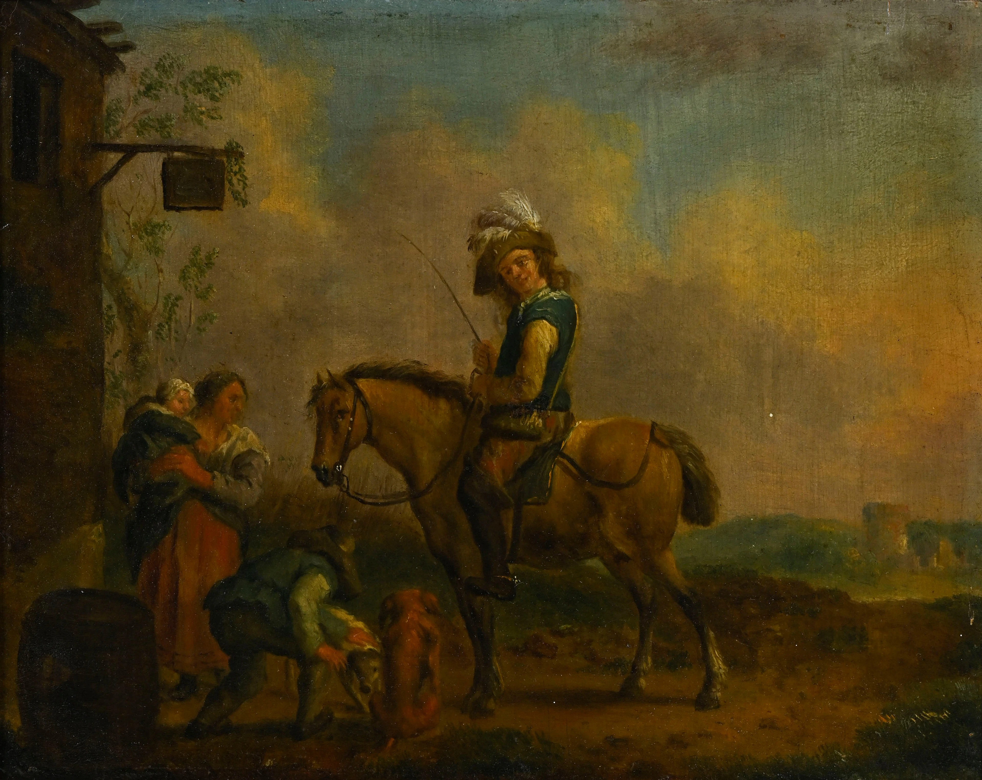 Philips Wouwerman (1619-1668), suiveur de, Cavalier dans un village
