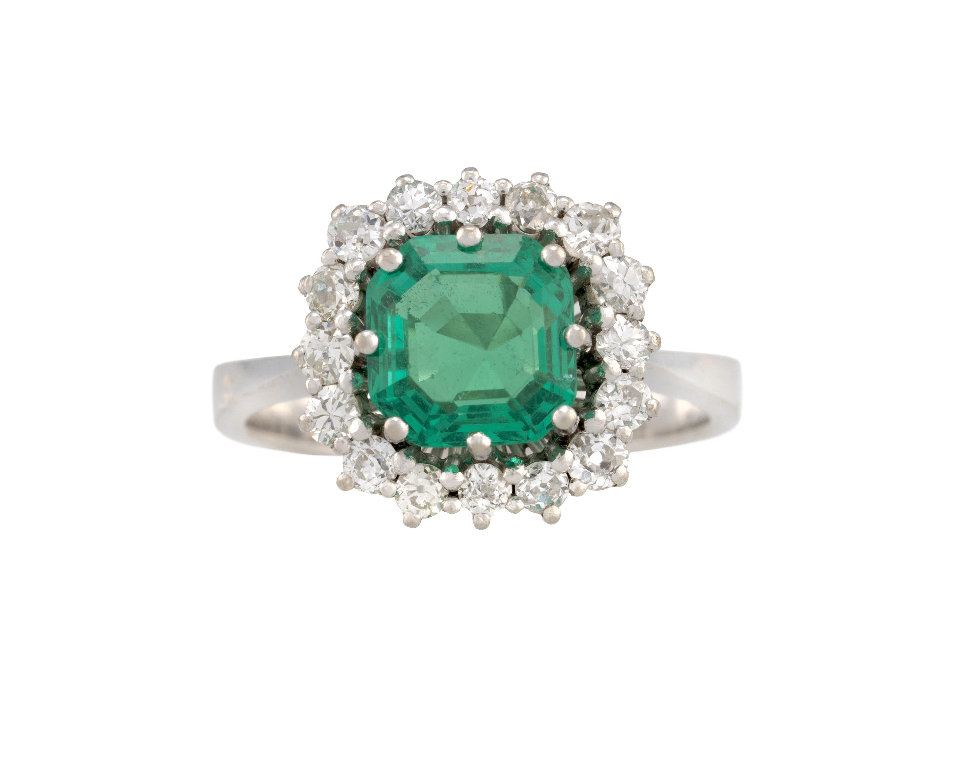 Bague or gris 750 sertie d'une émeraude (env. 1.60 ct) taille émeraude