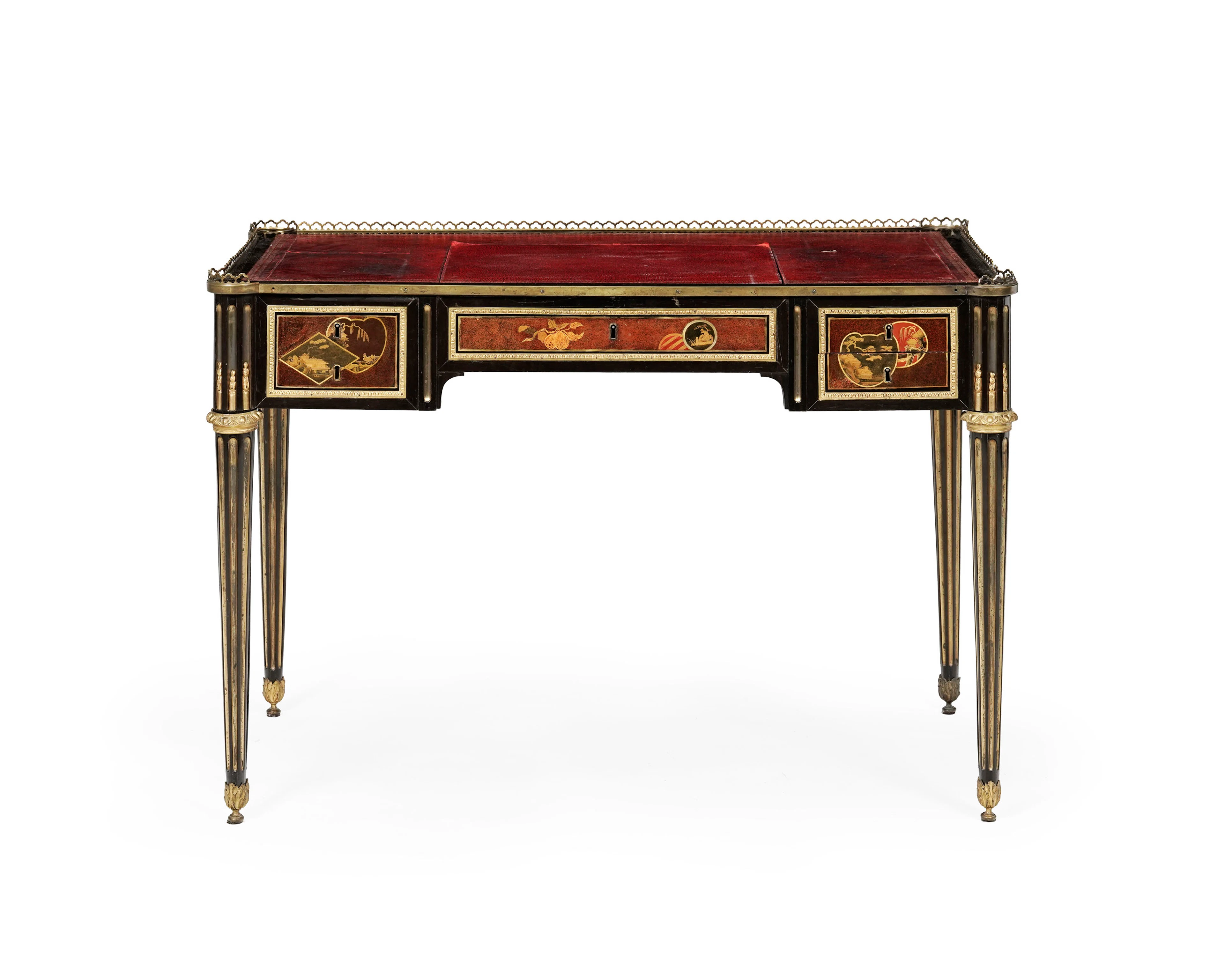 Bureau plat d'époque Louis XVI estampillé F. BURY, en bois noirci