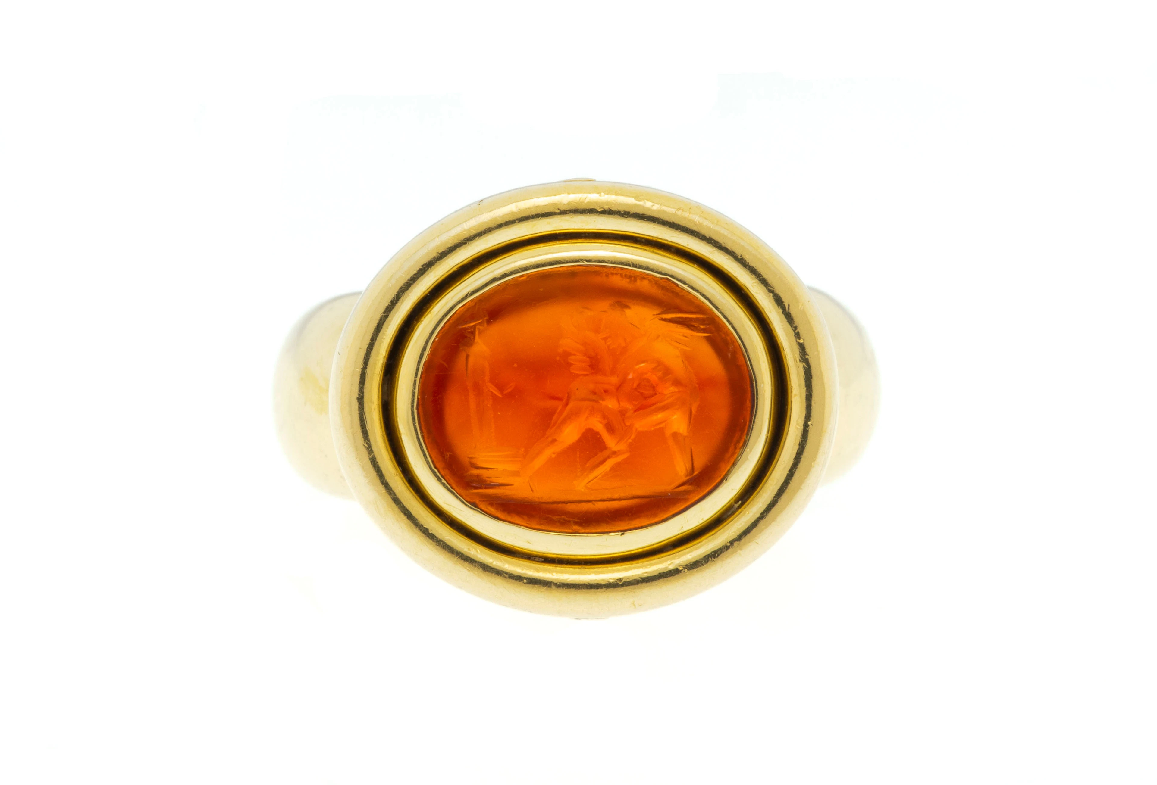 Benoît de Gorski, bague or 750 sertie d'une intaille sur cornaline