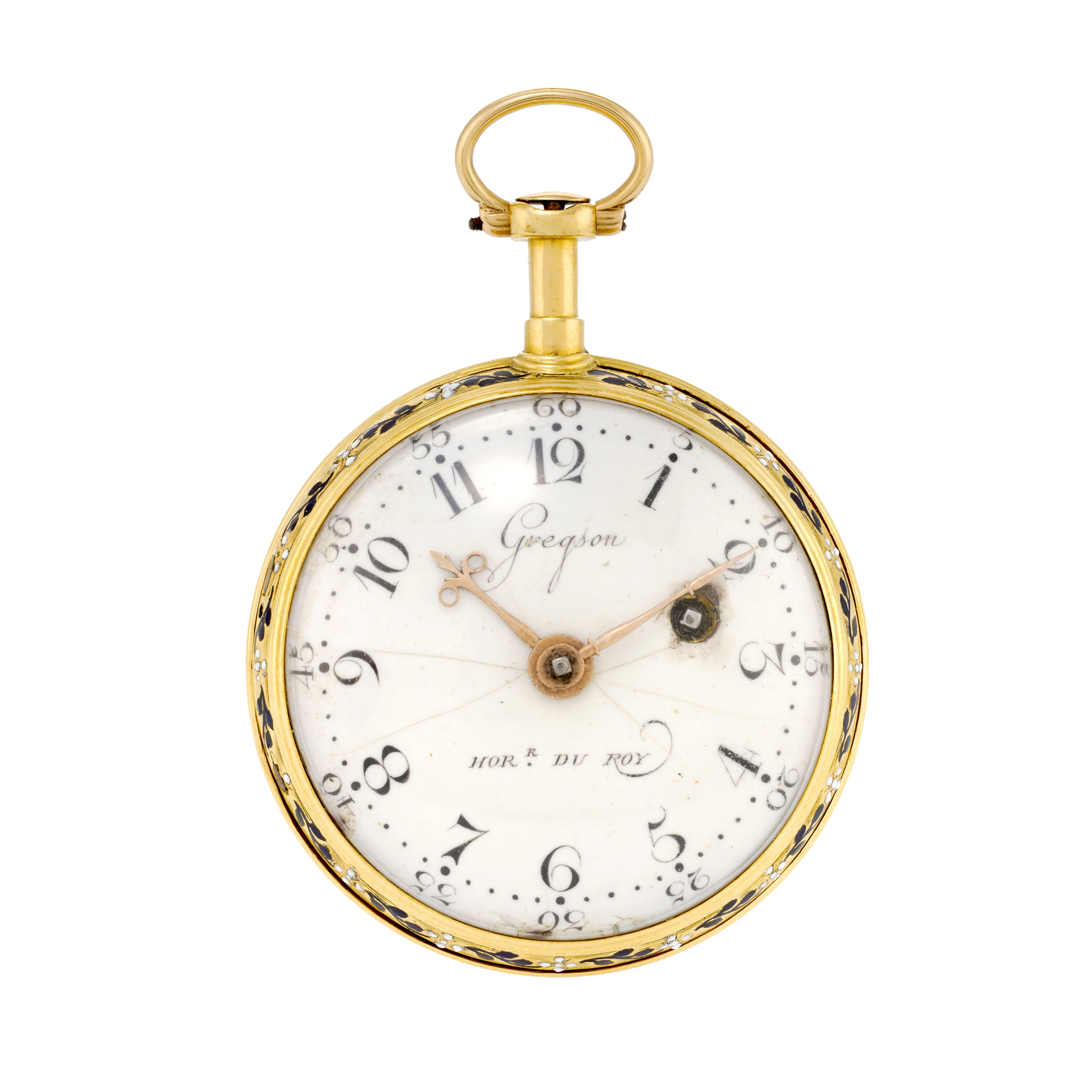 Gregson, montre de poche à coq en or et émail polychrome, fin XVIIIe