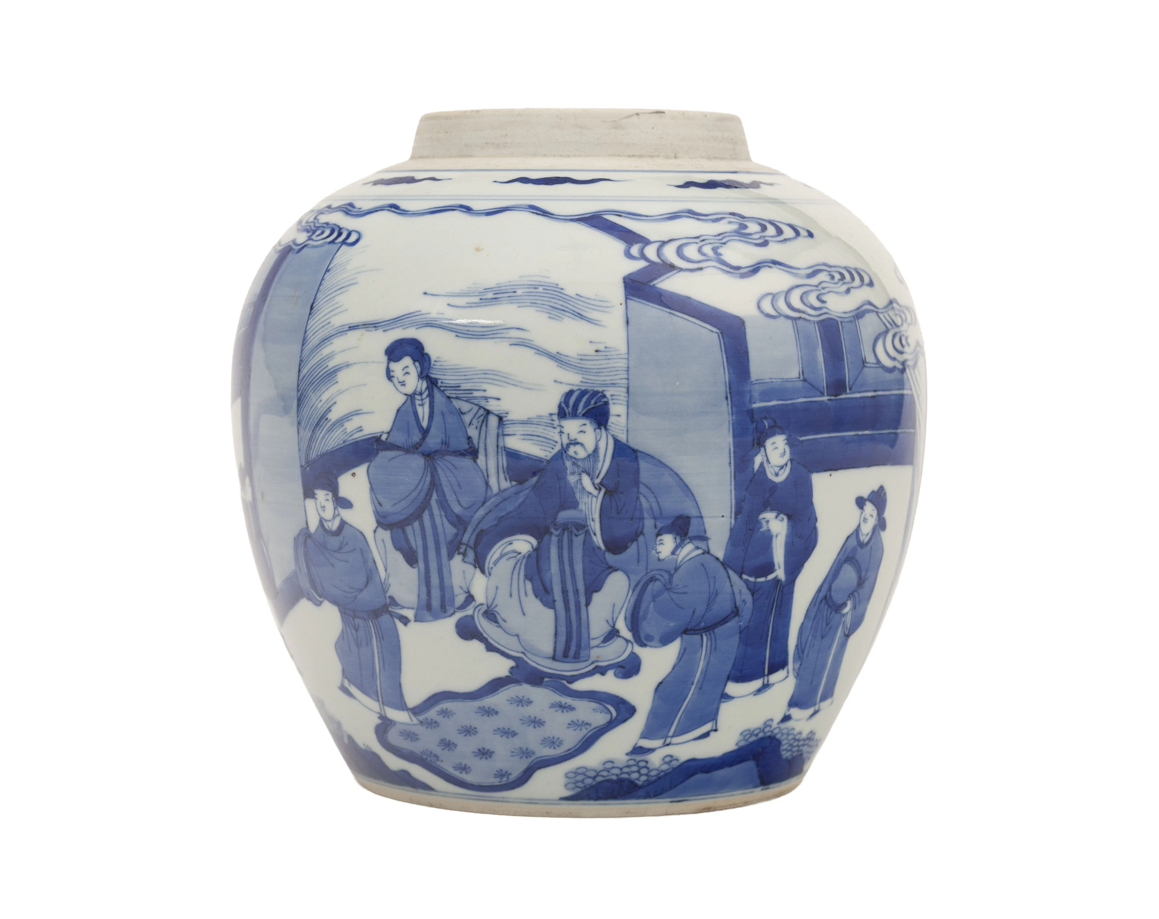 Pot en porcelaine, Chine, dynastie Qing, décor en bleu de personnages
