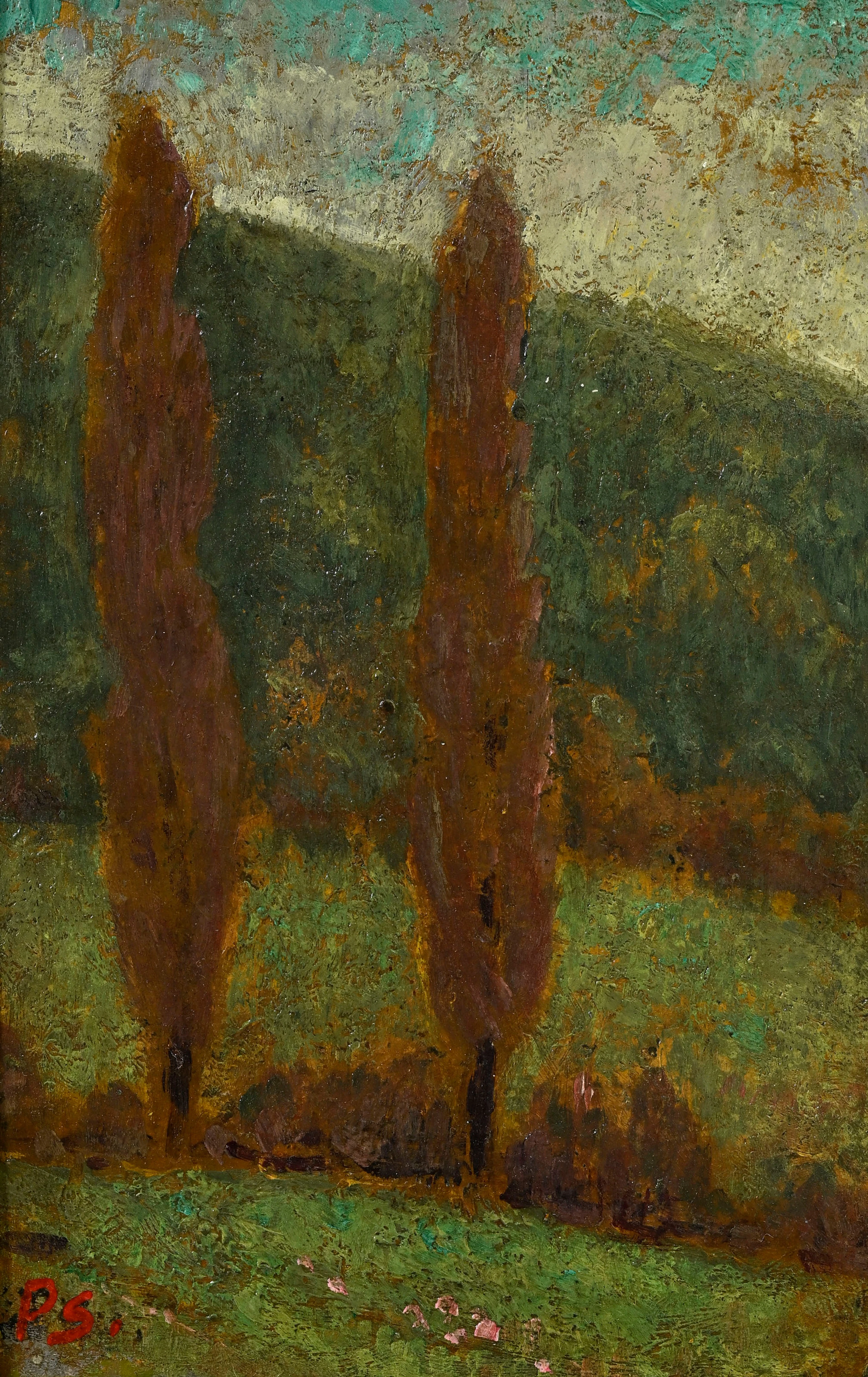 Paul Sérusier (1864-1927), "Paysage aux deux peupliers", huile sur