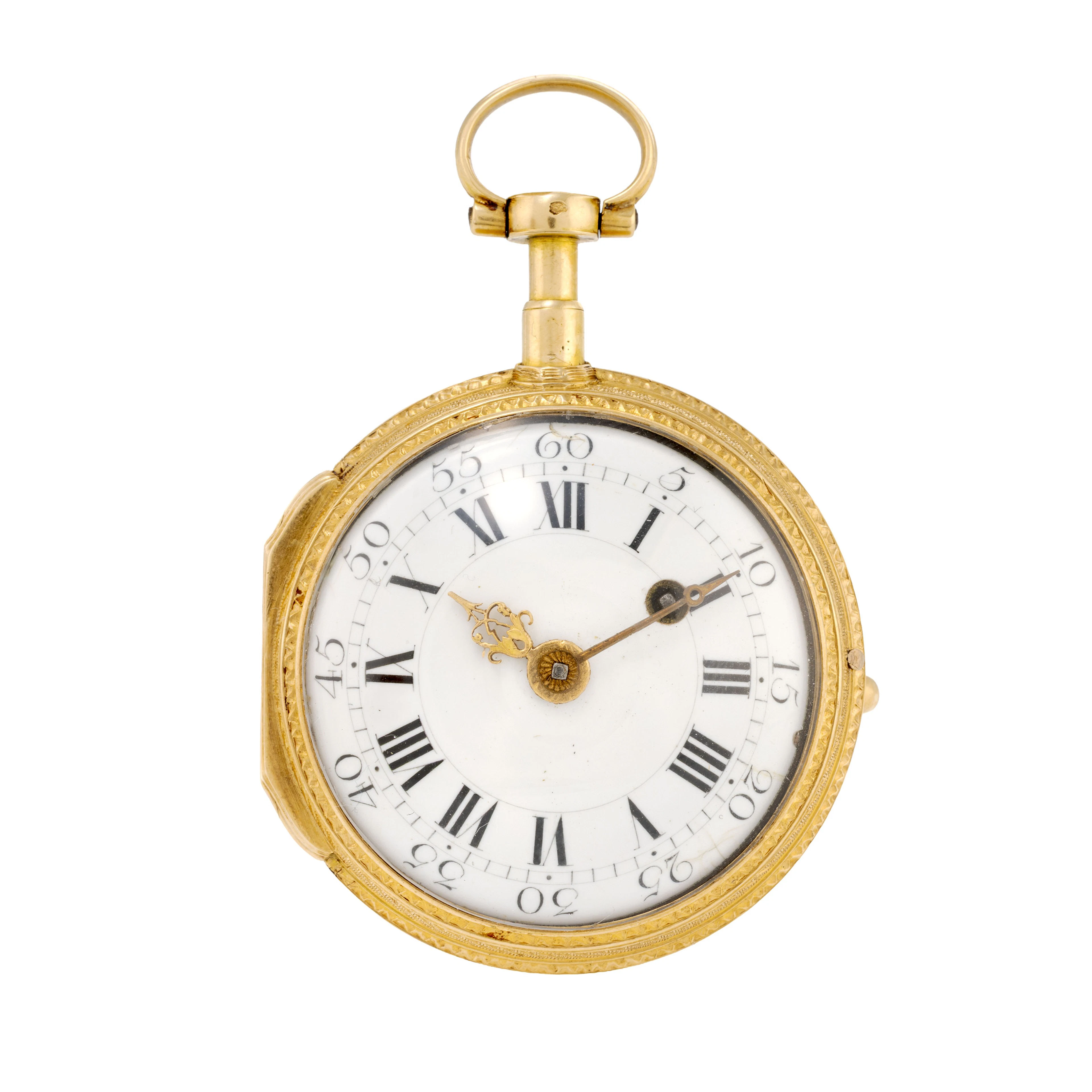 Montre de poche à coq en or 750 ornée d'une scène émaillée représentant