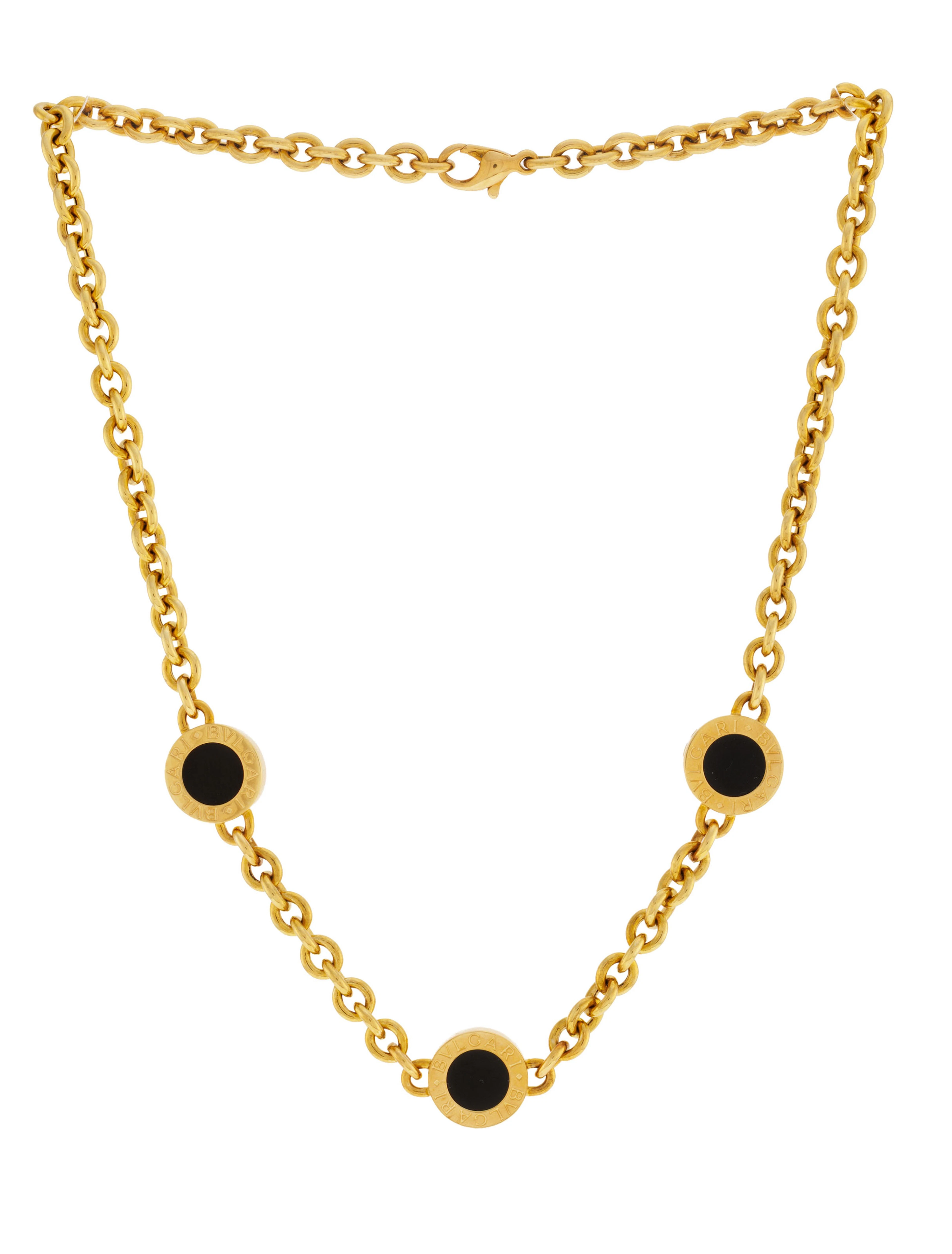 Bulgari, collier or 750 à maille forçat retenant trois éléments circulaires