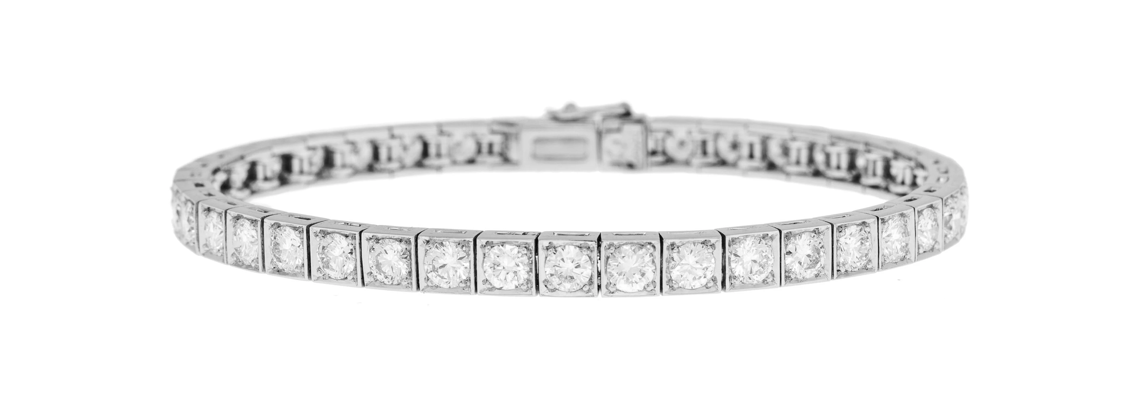 Bracelet rivière Art Déco en platine à maillons carrés sertis de diamants