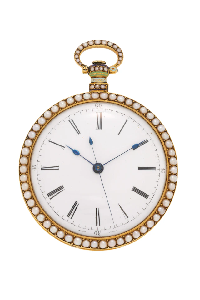 Bovet, montre de poche en laiton et émail polychrome avec secondes