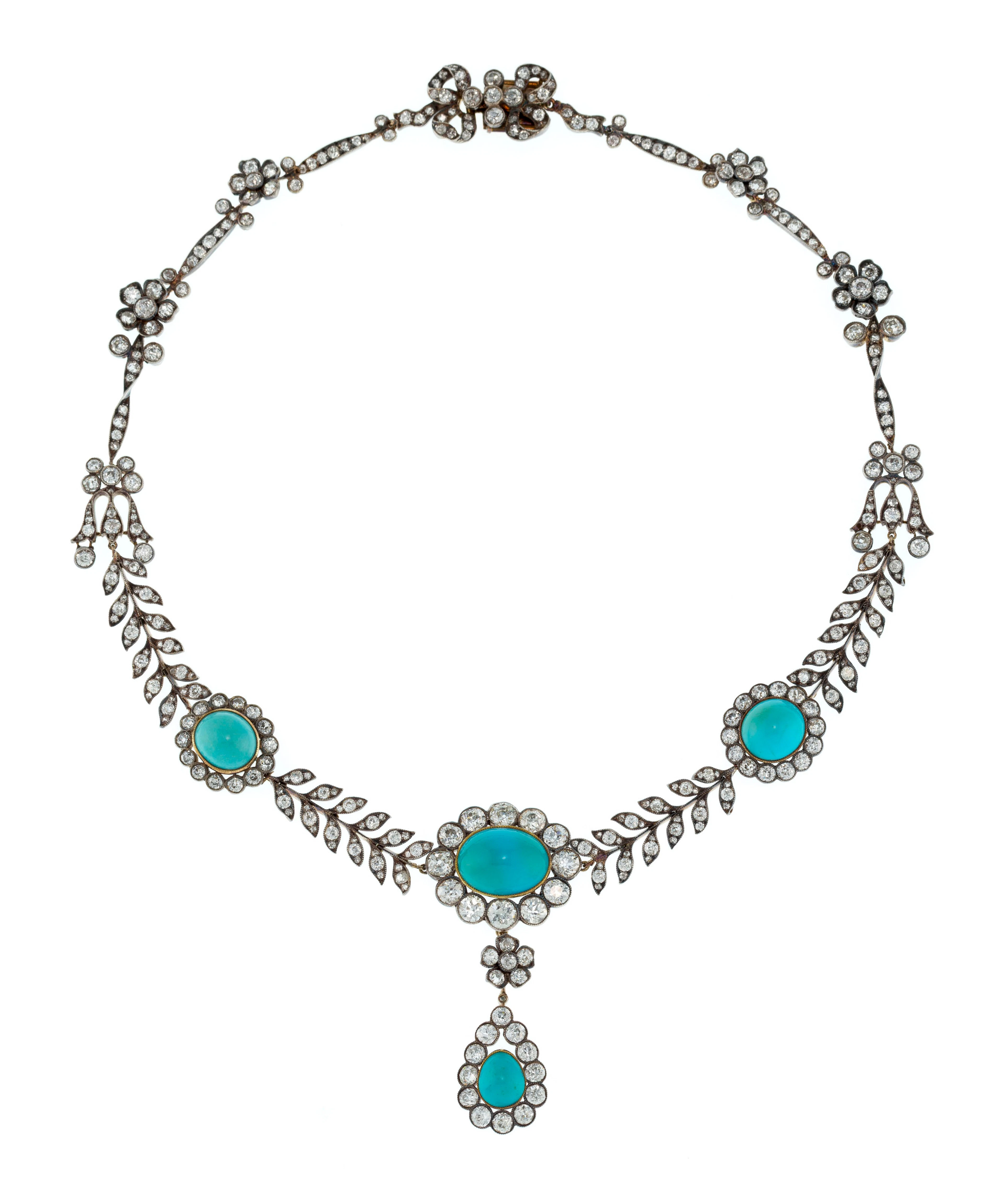 Collier XIXe s., or et argent stylisant un motif végétal entièrement