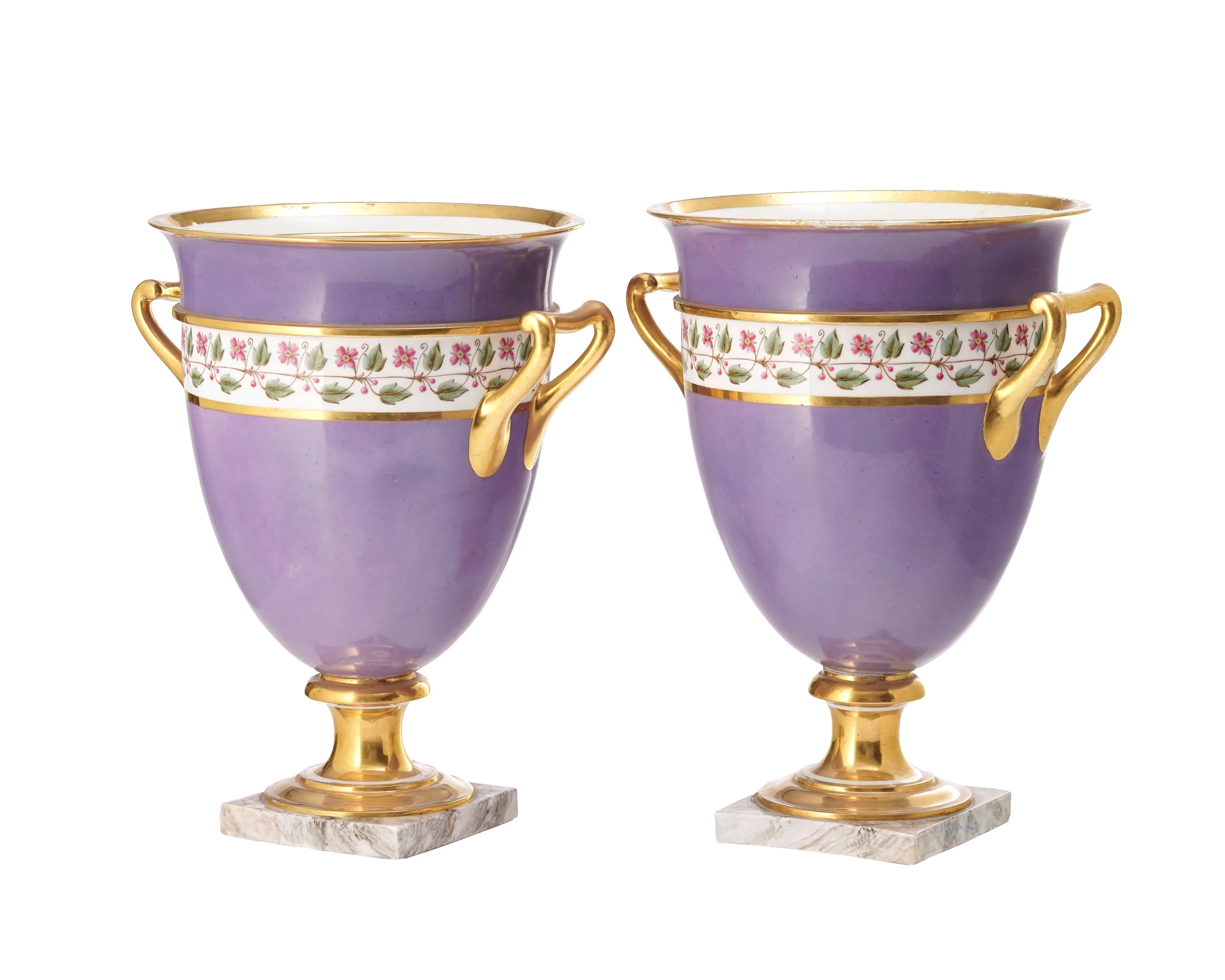 Paire de seaux à glace en porcelaine, XIXe s., marque peintre François-Hubert