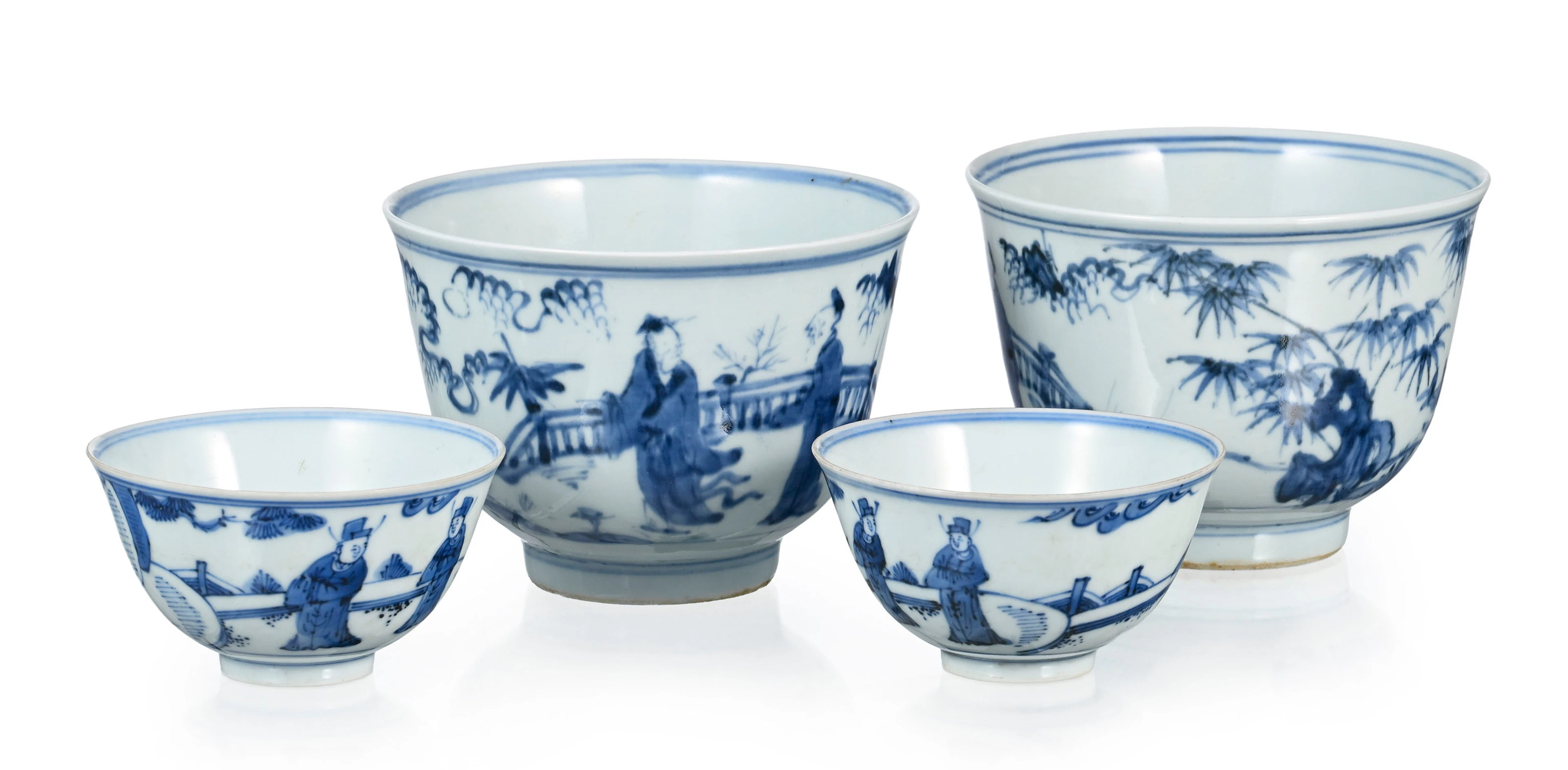 2 bols et 2 coupes en porcelaine, Chine, XXe s.: tous au décor en