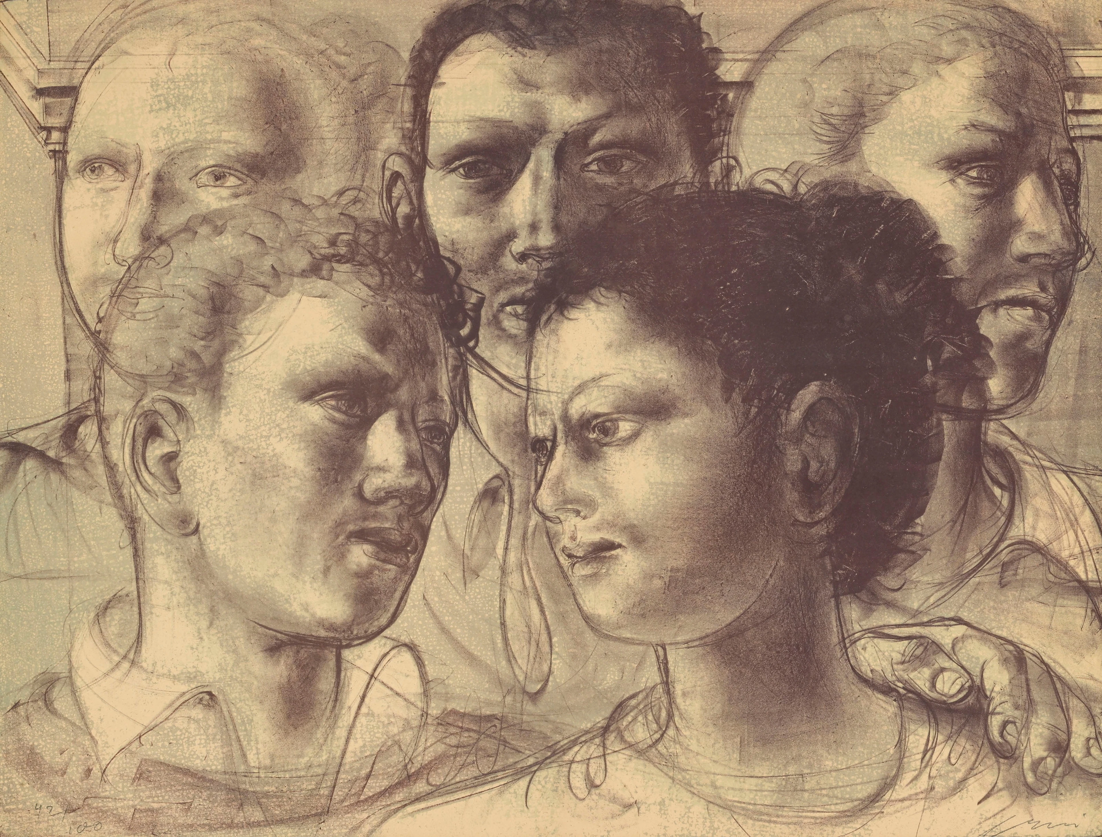 Hans Erni (1909-2015), Portrait de jeunes gens, lithographie, signée