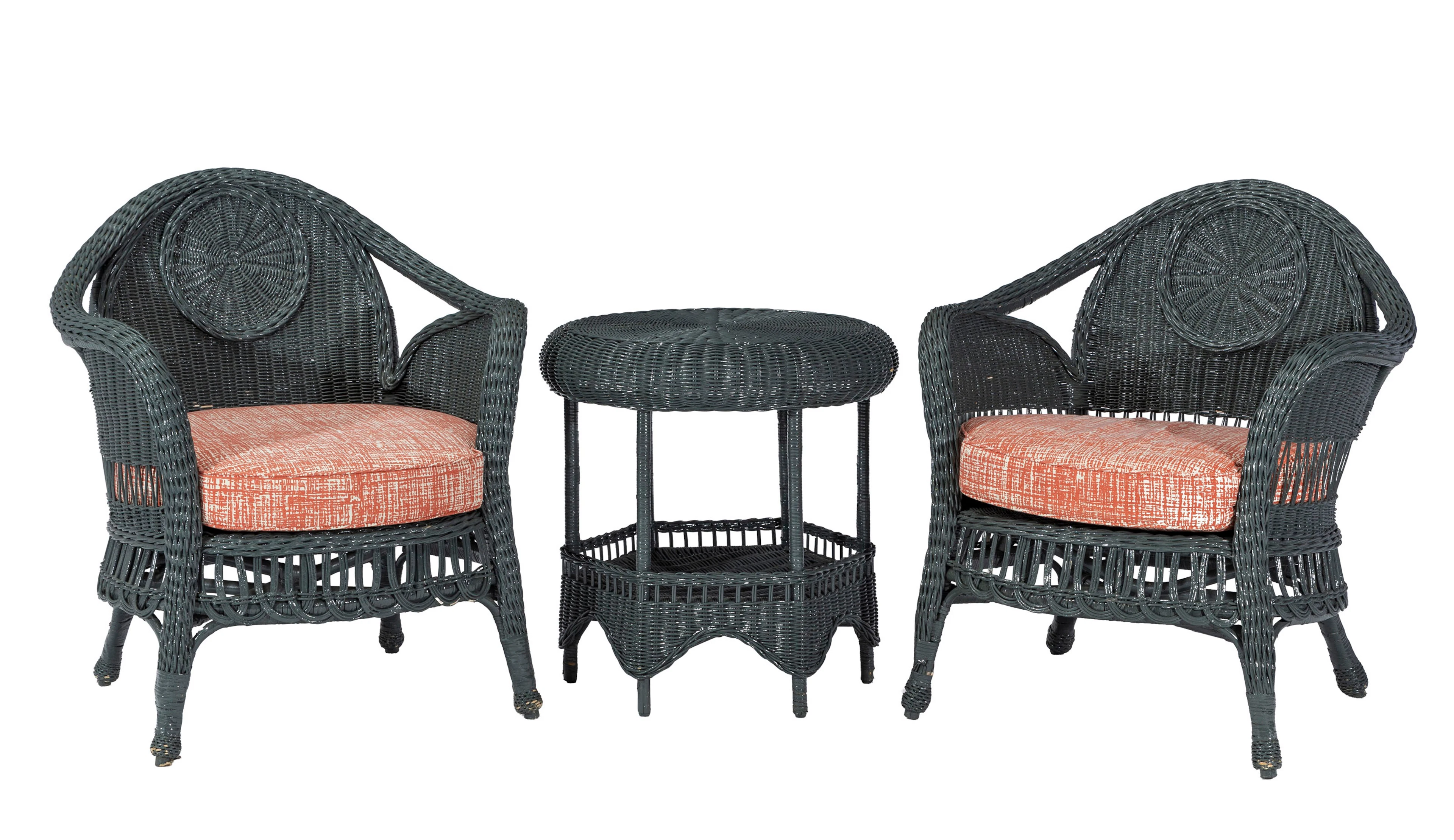 Paire de fauteuils et une table d'appoint de jardin d'hiver, XXe s.