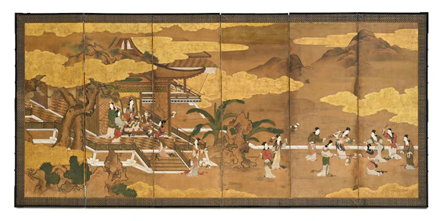 Rokkyoku byôbu (paravent à six feuilles), Japon, XIXe s., représentant