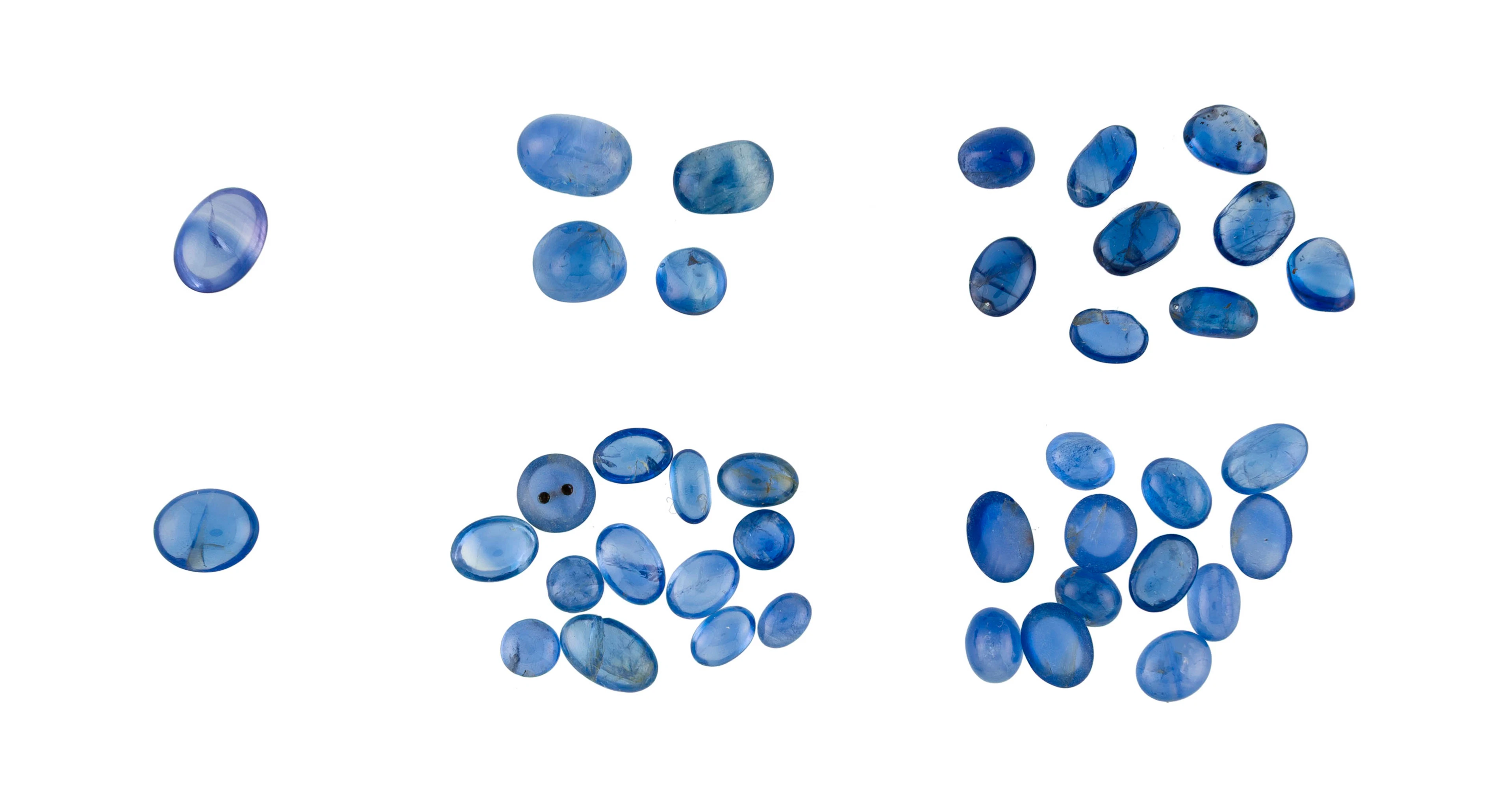 Lot de 6 plis de saphirs taille cabochon sur papier pour un total