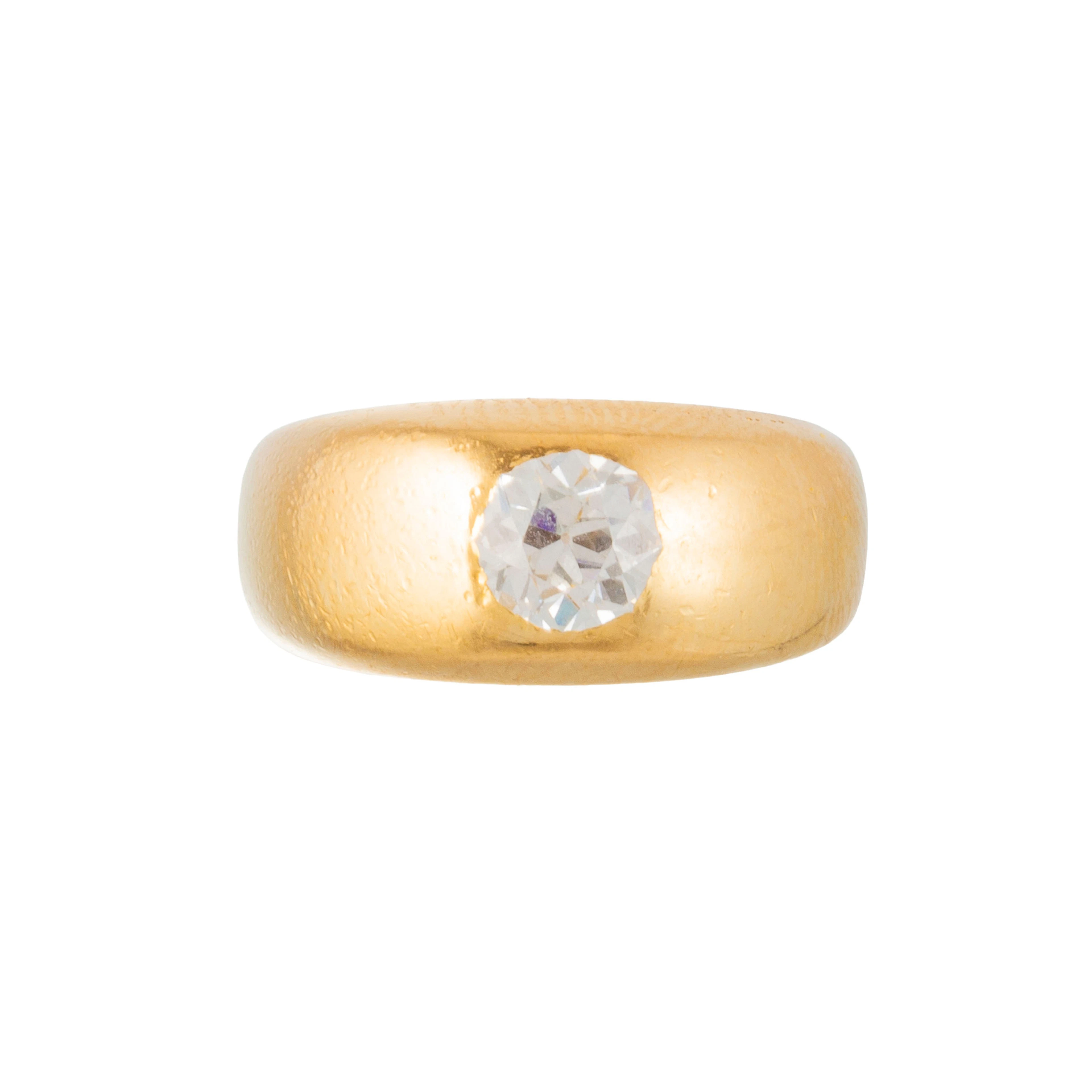 Bague jonc or 750 sertie d'un diamant taille ancienne (env. 0.5 ct)