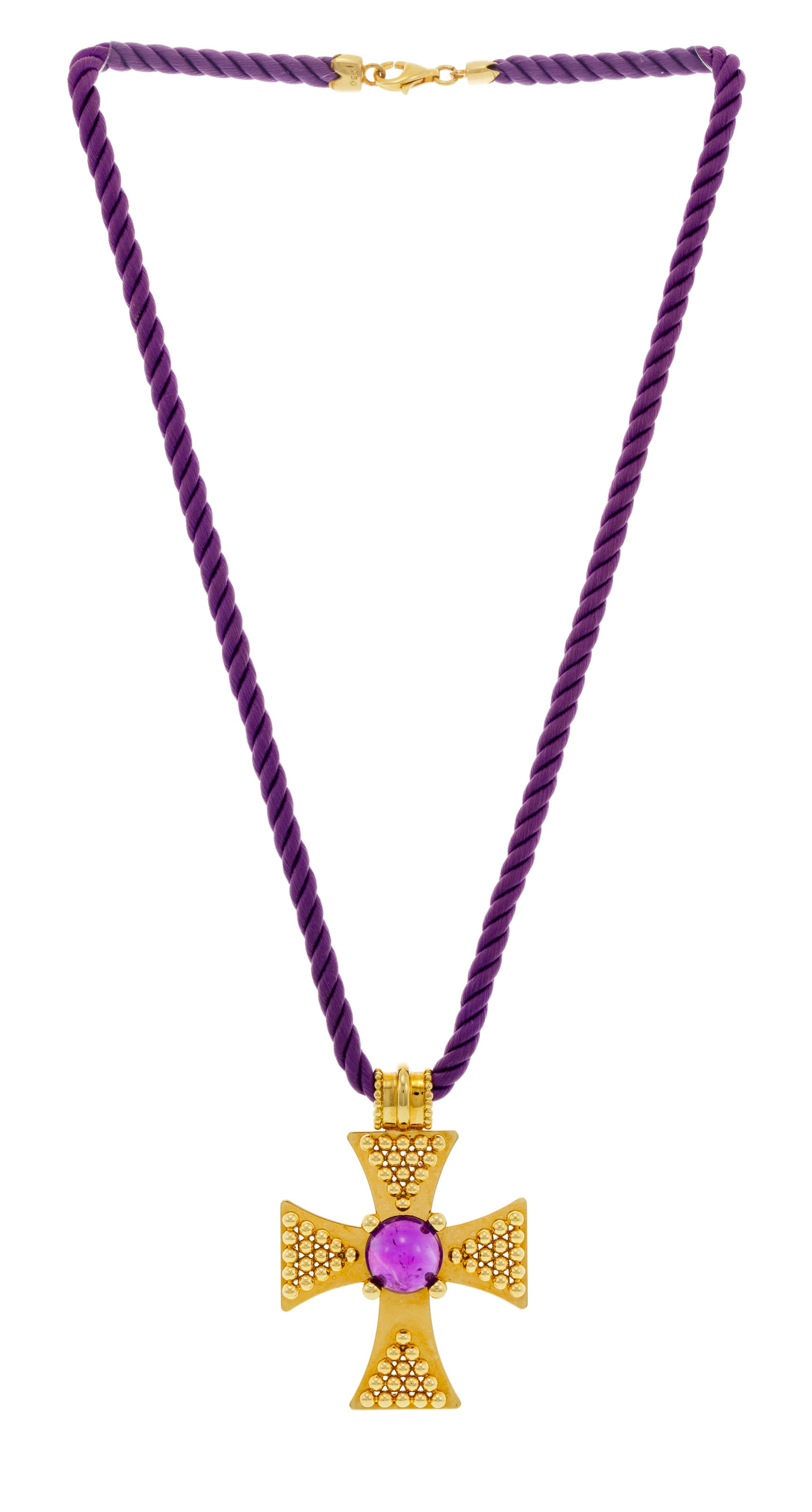 Chanel, pendentif croix en or 750 décoré de petites sphères et serti