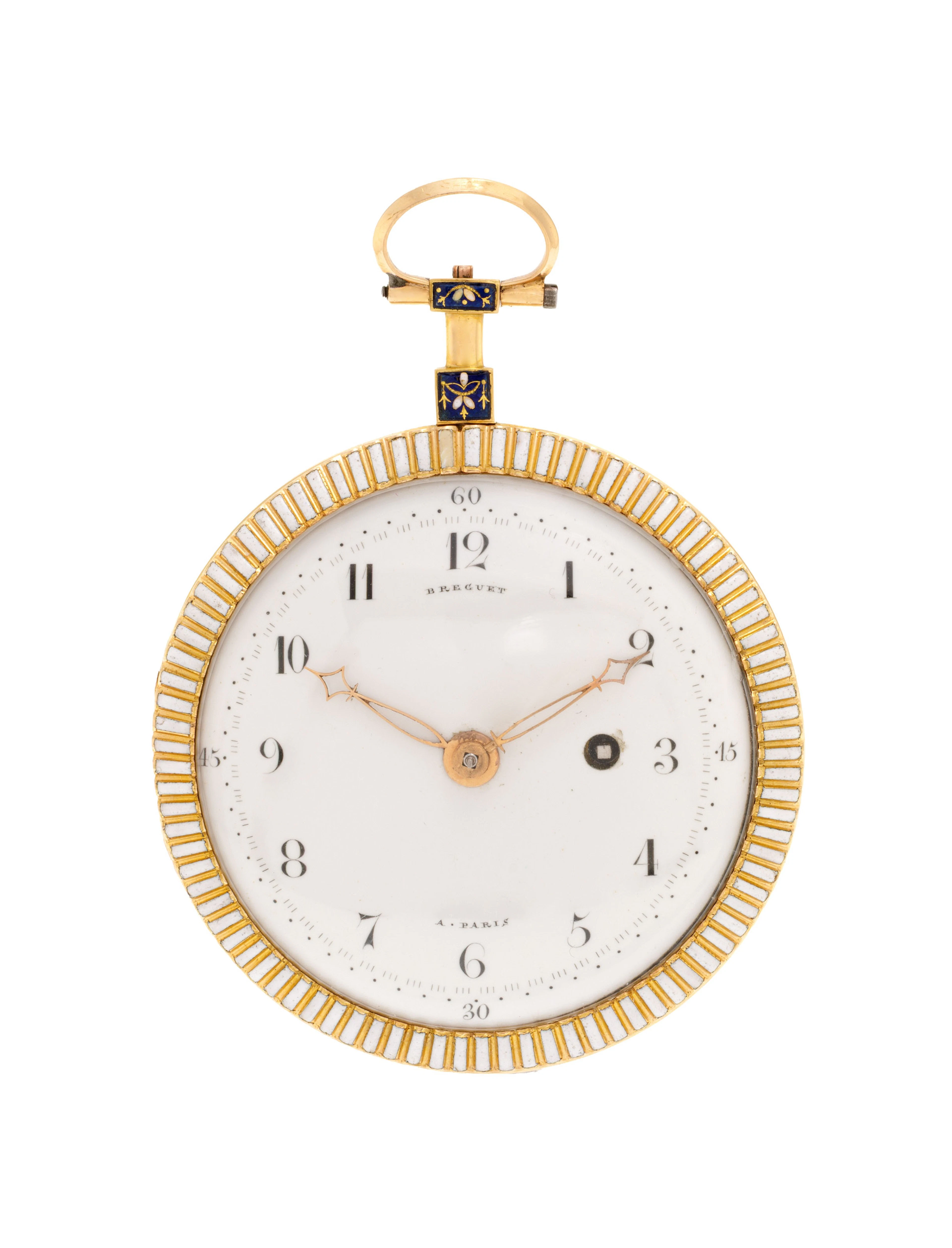 Montre de poche à coq en or 750 et émail polychrome ornée d'une scène