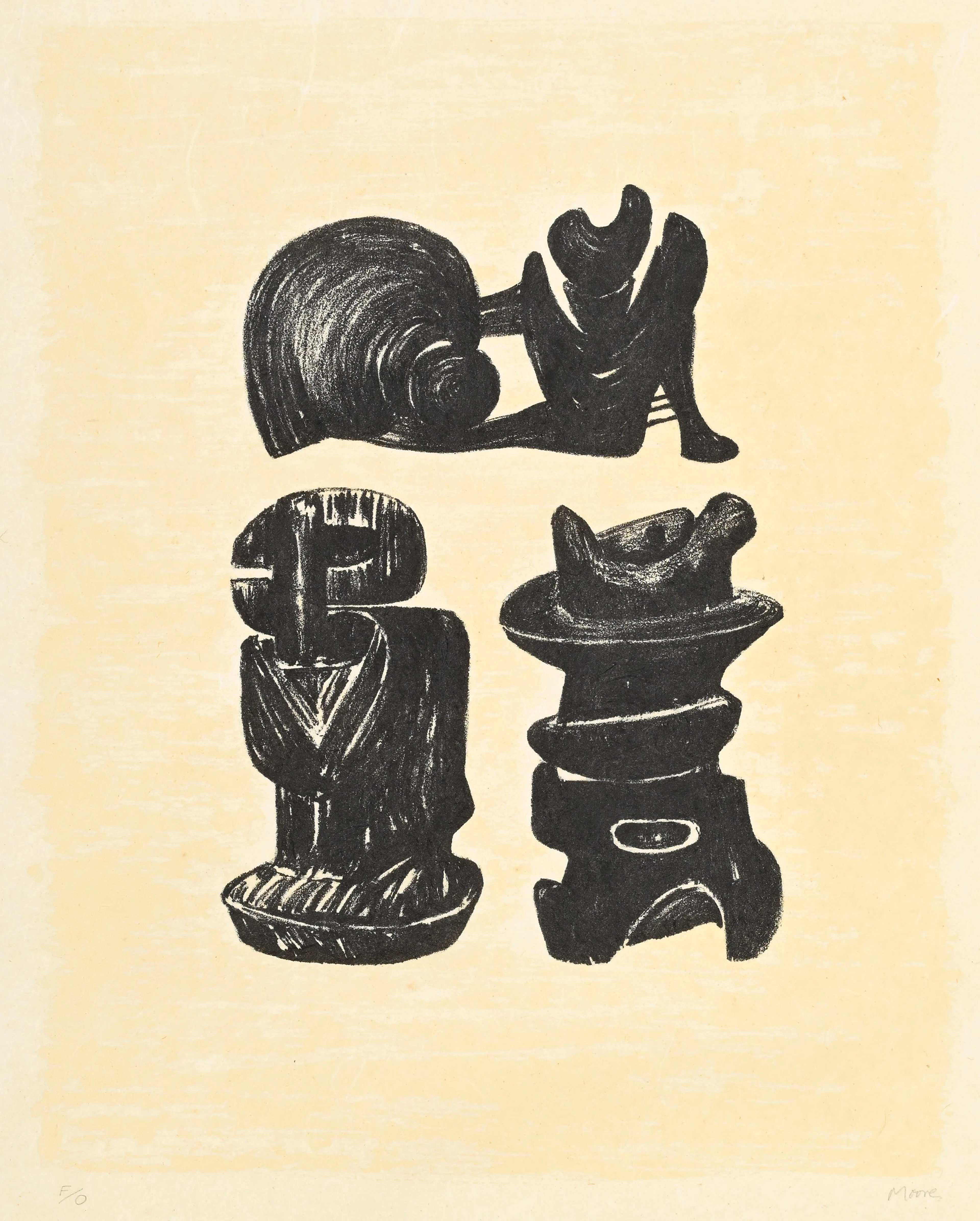 Henry Moore (1898-1986), "3 sculptural forms", 1973, lithographie