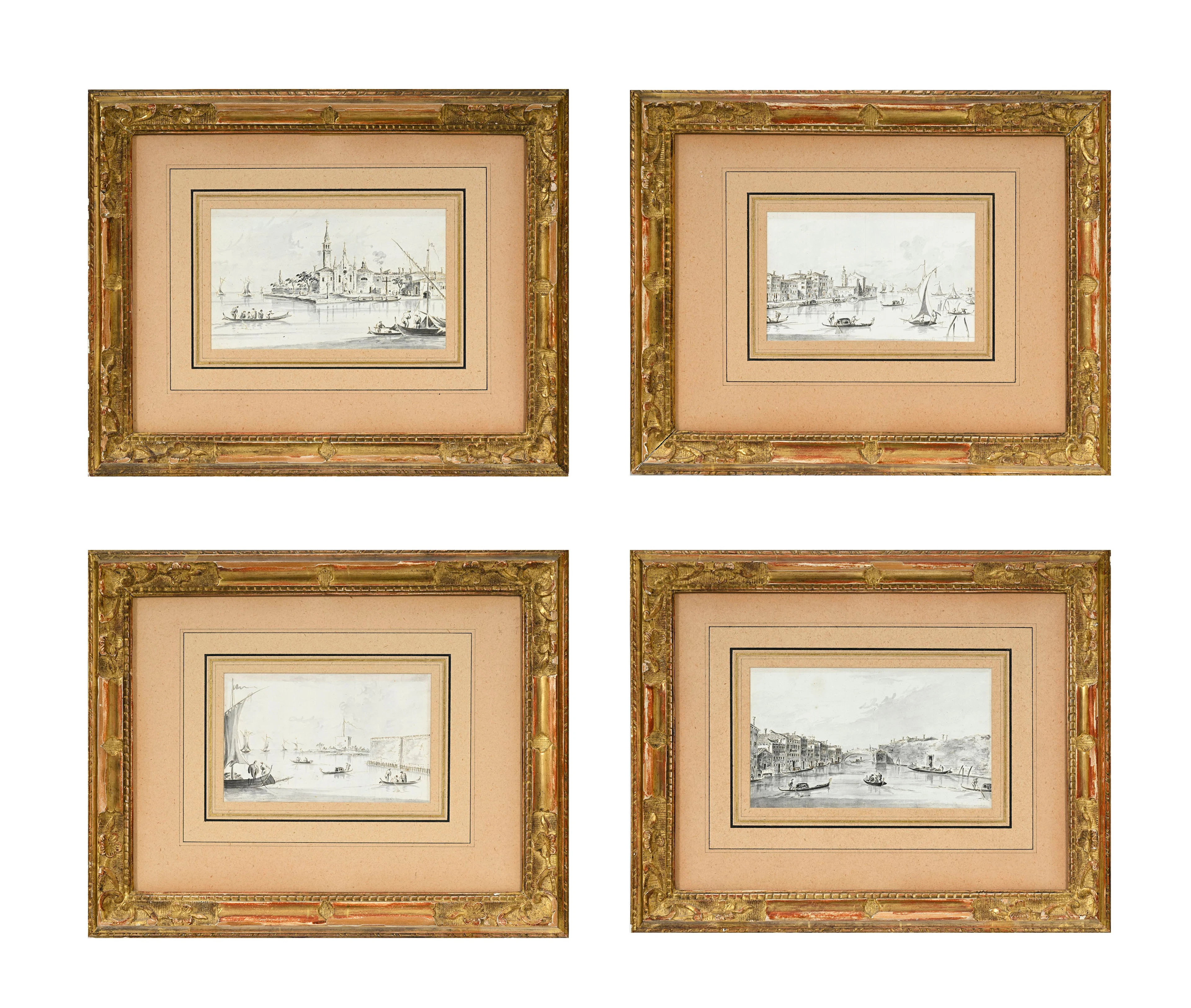 Giacomo Guardi (1764-1835), Vues de Venise, suite de 4 encres et lavis
